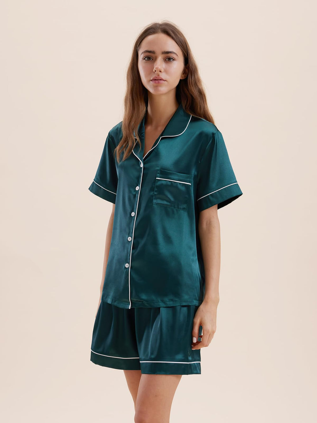 Satin Pajamas for Women Set,Silky Short Sleeve Ladies Pajama,Woman's 2 Piece Sleepwear,Bridal Wedding Pjs