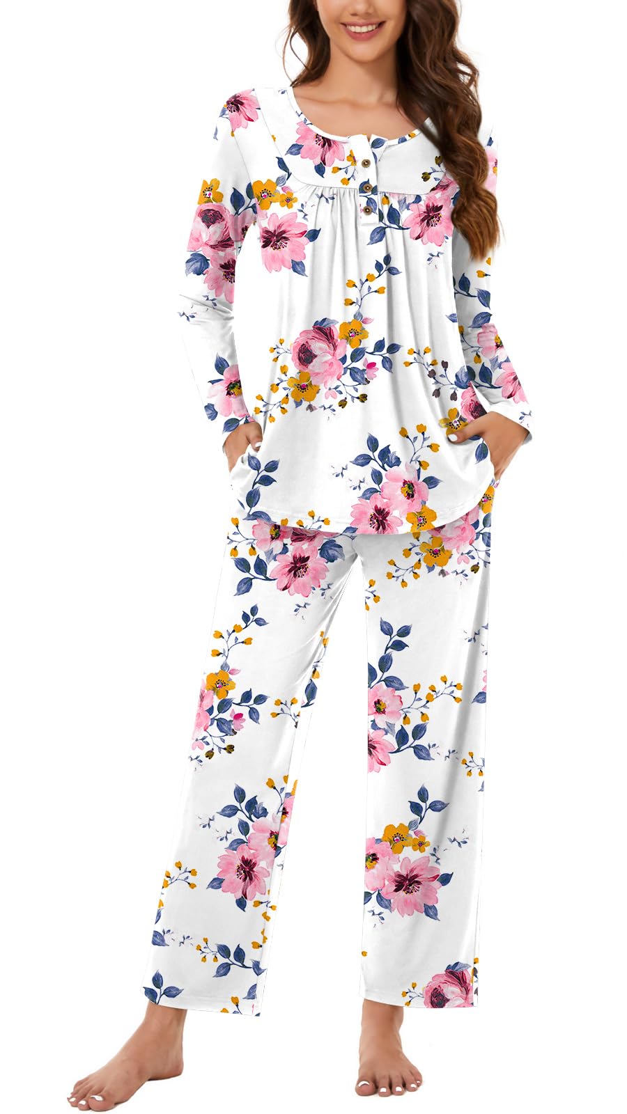 Bestbee Women's Pajama Set, 2 Piece Lounge Outfits Sleepwear Fall Long Sleeve Long Pant With Pockets Ladies Pjs