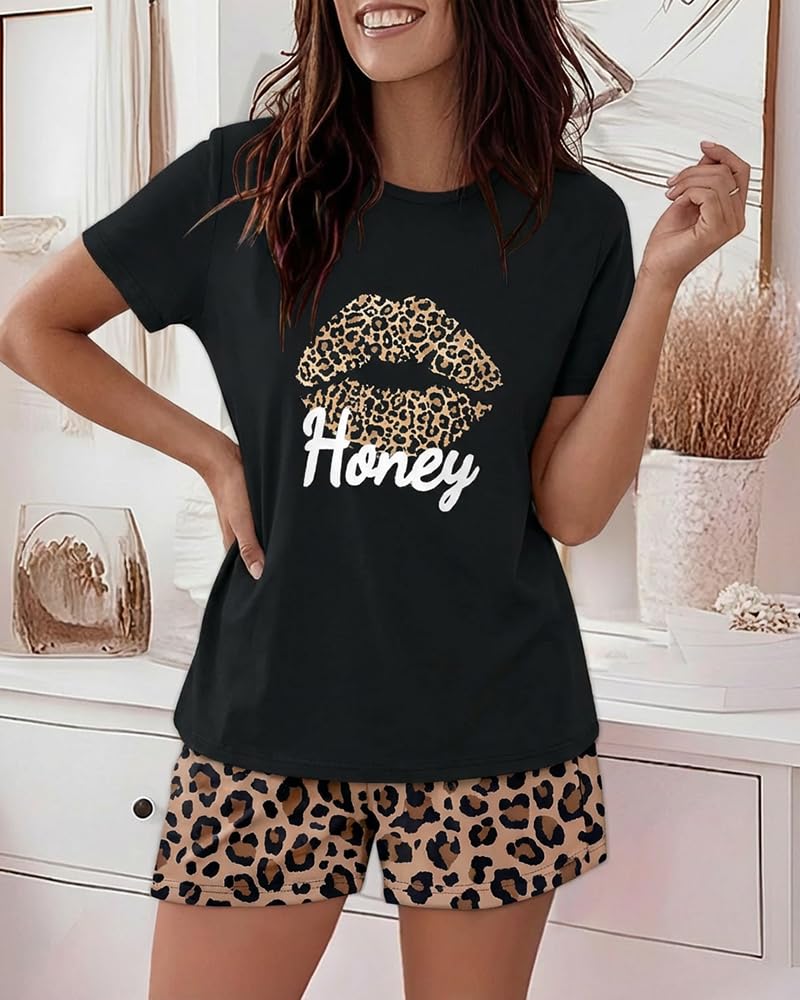 CHICME Pajamas Set for Women 2 Piece Pjs Lounge Set Soft Short Sleeve Tops and Sleep Shorts with Pocket