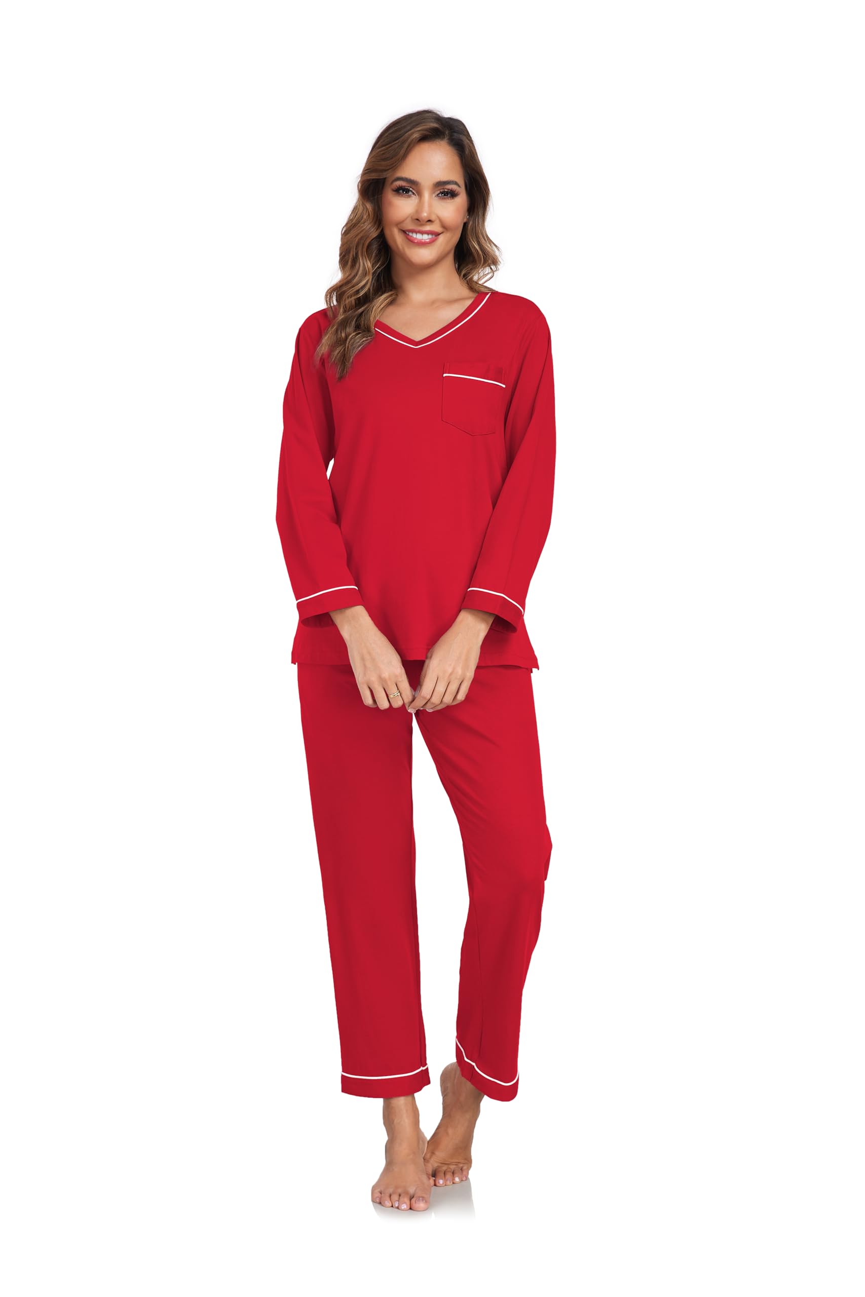 EA'S SECRET 100% cotton Pajamas for Women Summer Lightweight Long Sleeve Pjs 2 Piece Soft Lounge Sleepwear with pocket