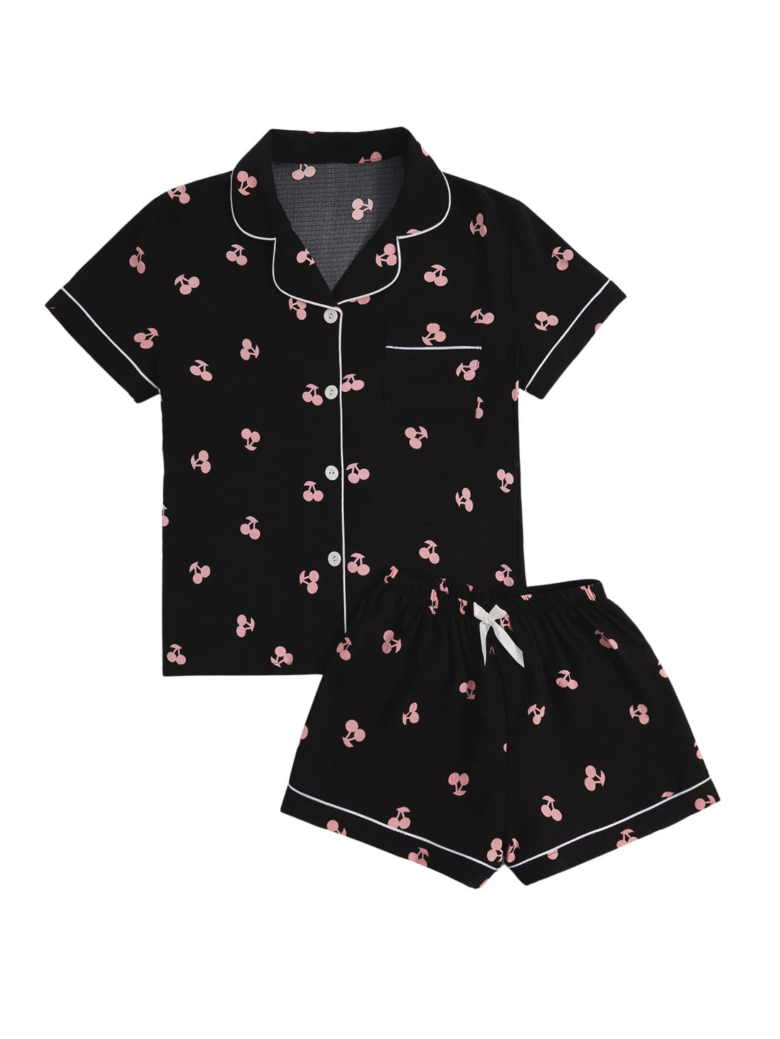 Verdusa Pajamas For Women Set 2 Piece Summer Pajama Sets Cute Pjs Lounge Matching Button Shirt with Shorts