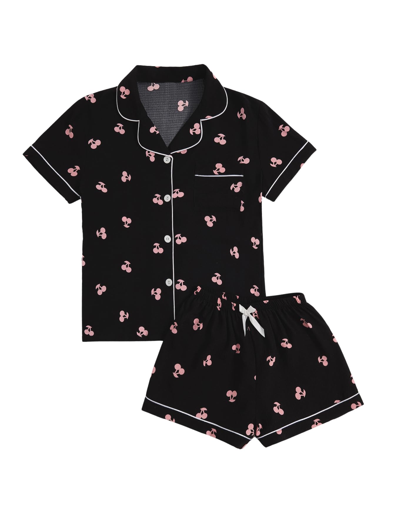 Verdusa Pajamas For Women Set 2 Piece Summer Pajama Sets Cute Pjs Lounge Matching Button Shirt with Shorts