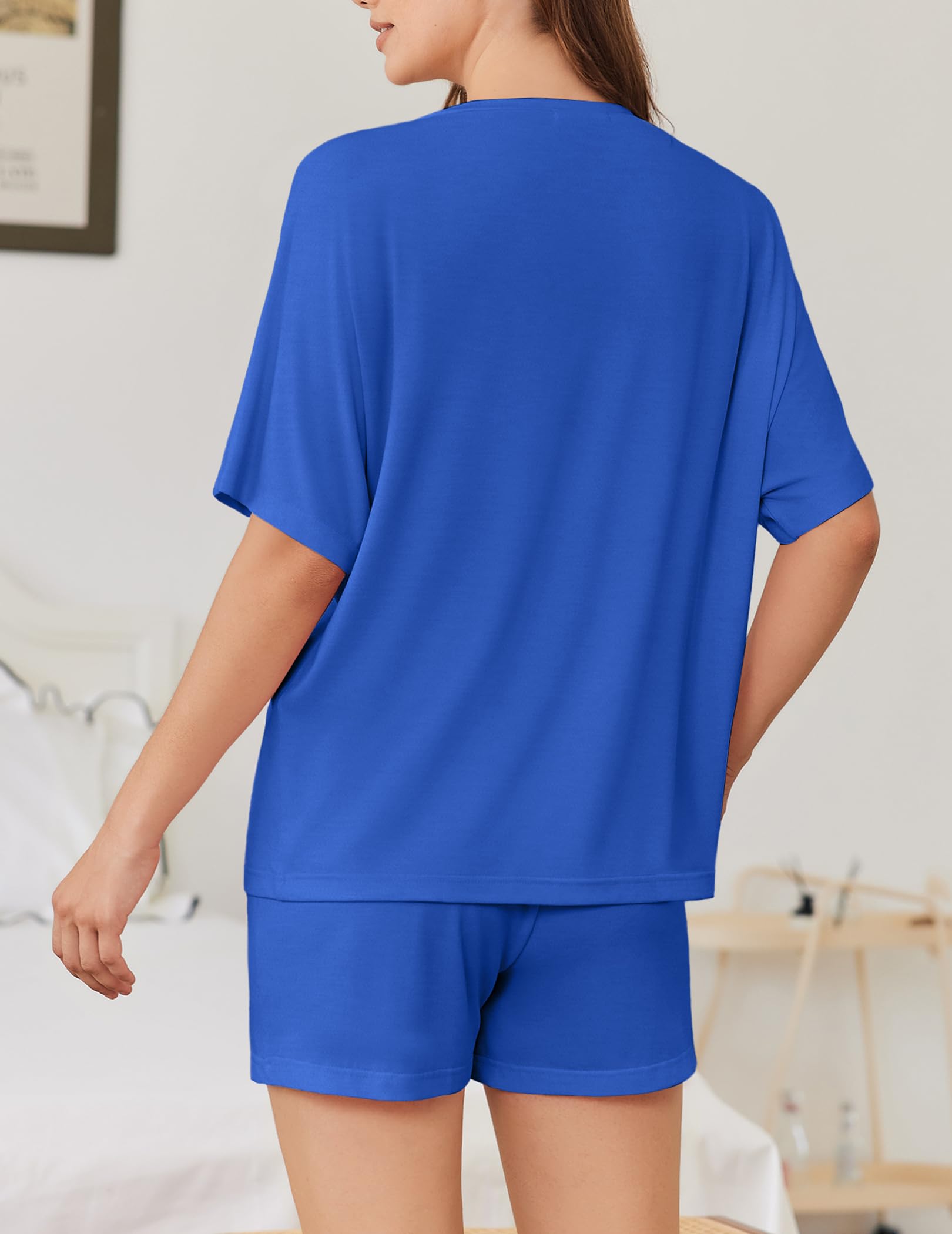 Ekouaer Pajama for Women Viscose from Bamboo 2 piece Lightweight Summer Pj Soft Short Sleeve Matching Lounge sets with Pocket