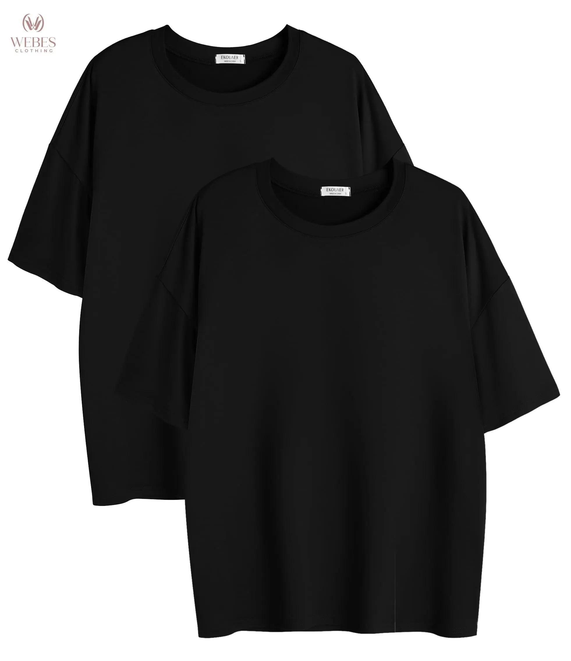 Ekouaer 2 Pack Womens Tops Short Sleeve Oversized T Shirts Summer Spring Tops 2025 Basic Casual Tee Top S-XXL