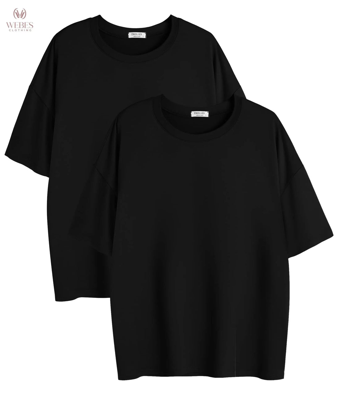 Ekouaer 2 Pack Womens Tops Short Sleeve Oversized T Shirts Summer Spring Tops 2025 Basic Casual Tee Top S-XXL