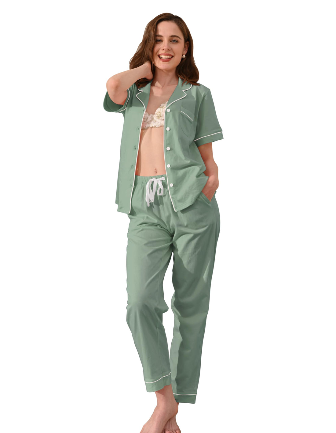 NAP BOUND 100% Cotton Pajamas for Women Sets 2 Pieces Pjs Button short sleeves with Pockets Soft Sleepwear Loungewear XS-XXL