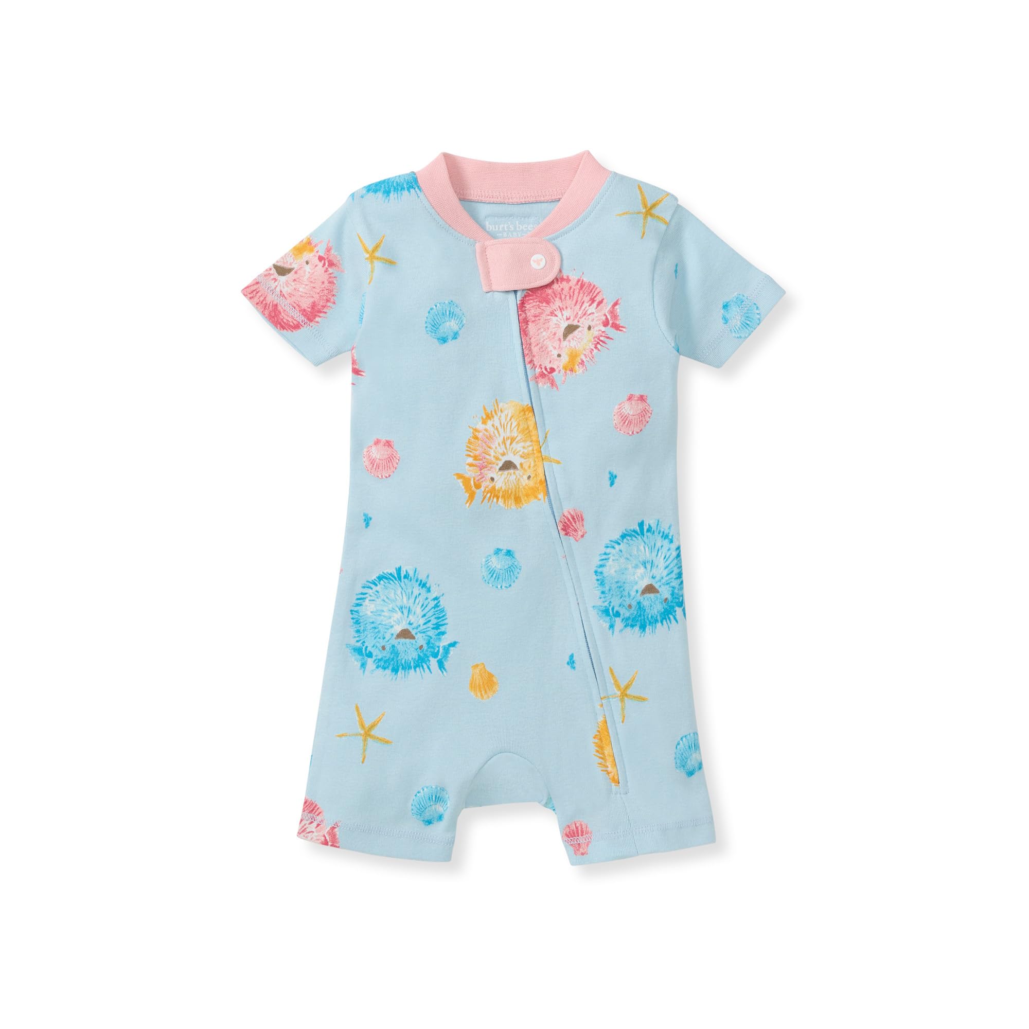 Burt's Bees Baby Short Sleeve Pajamas, Unisex One-Piece Sleeper Romper, 100% Organic Cotton Toddler Summer Clothes Outfit