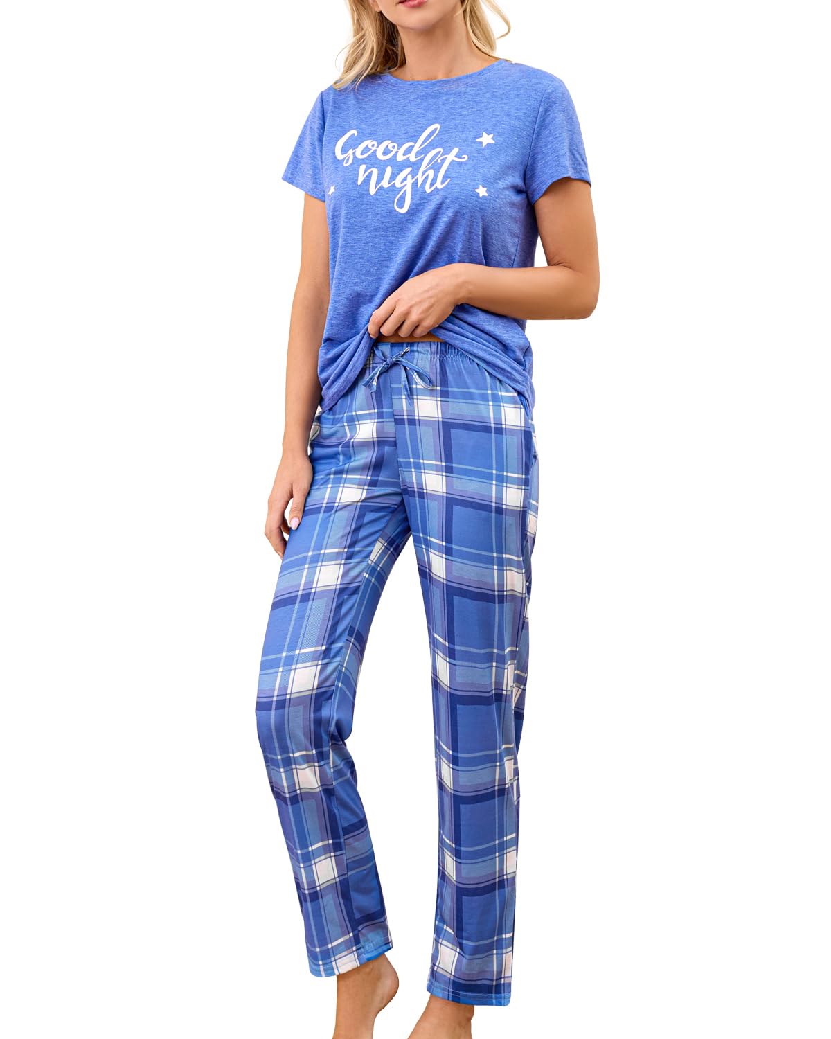 difficort Womens Pajama Sets Short Sleeve Pjs Tops with Long Pants Sleepwear Lounge Set with Pocket WEBE CLOTHING