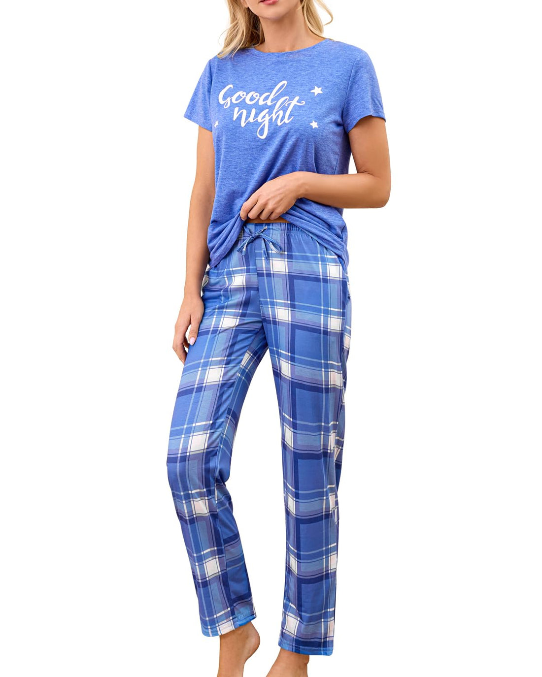 difficort Womens Pajama Sets Short Sleeve Pjs Tops with Long Pants Sleepwear Lounge Set with Pocket WEBE CLOTHING