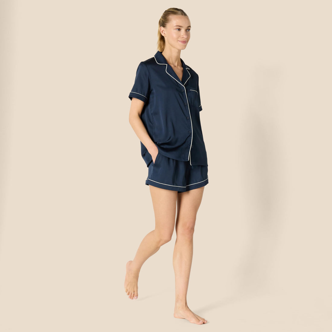 Amazon Essentials Women's Satin Short Sleeve Button-Down Top and Short Sleepwear Pajama Set