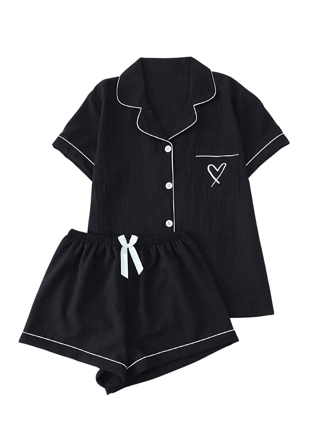 Verdusa Pajamas For Women Set 2 Piece Summer Pajama Sets Cute Pjs Lounge Matching Button Shirt with Shorts
