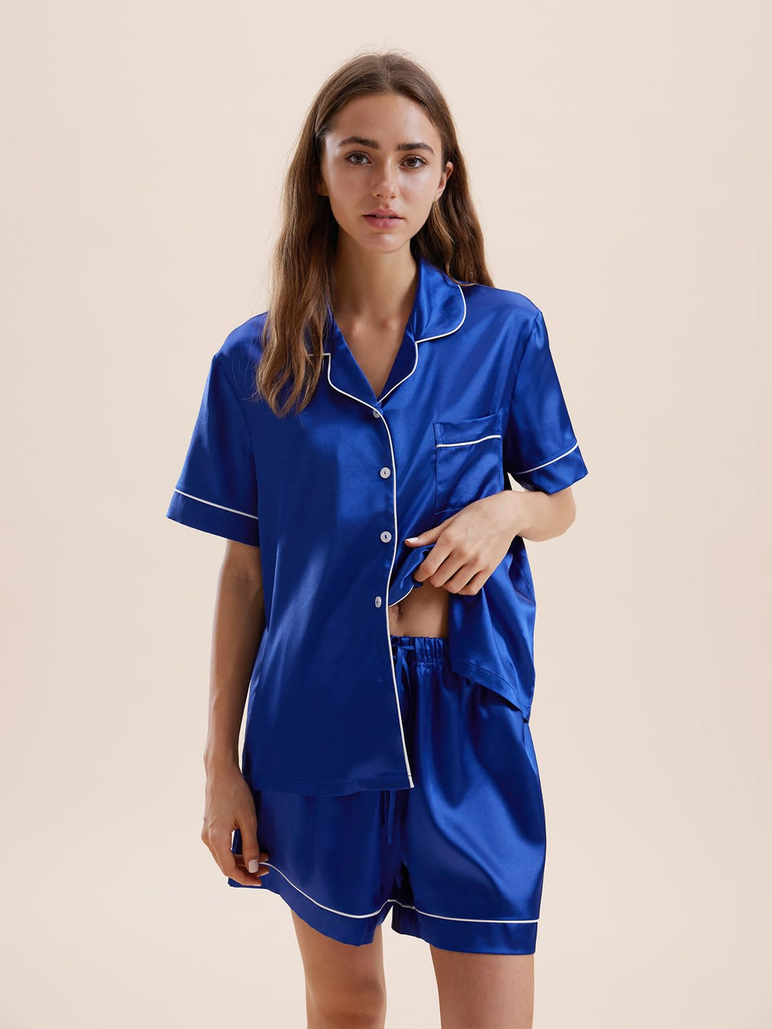Satin Pajamas for Women Set,Silky Short Sleeve Ladies Pajama,Woman's 2 Piece Sleepwear,Bridal Wedding Pjs