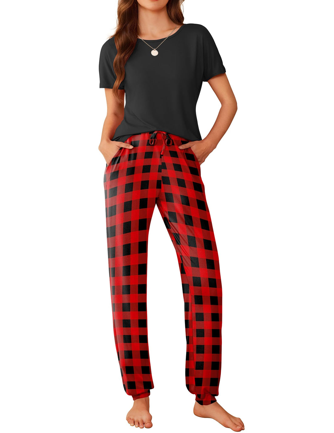 Ekouaer Womens Pajama Sets Short Sleeve Lounge Sets for Women Printed Jogger Pajama Set 2 Piece Pj Sets With Pockets S-XXL WEBE CLOTHING