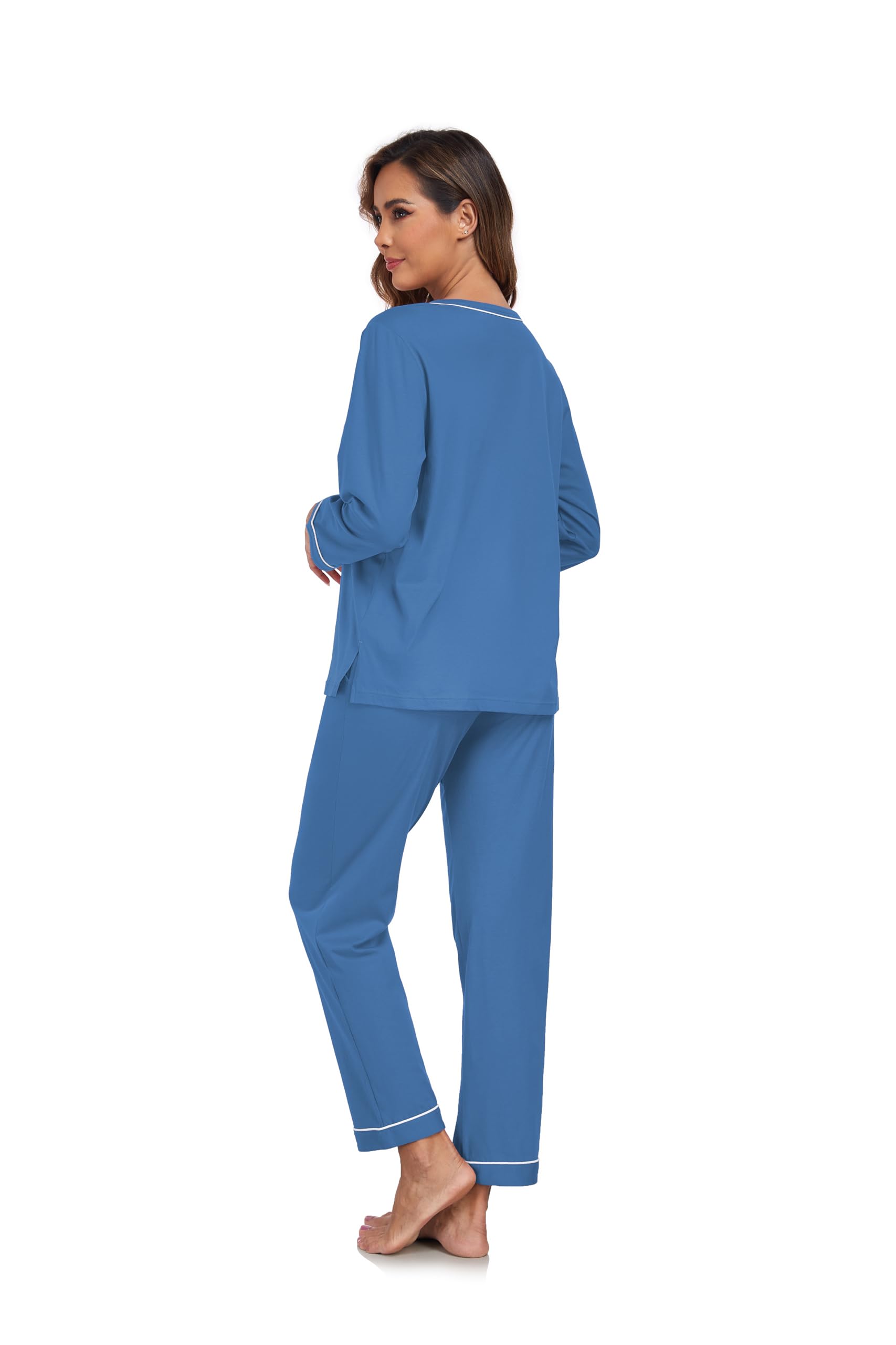 EA'S SECRET 100% cotton Pajamas for Women Summer Lightweight Long Sleeve Pjs 2 Piece Soft Lounge Sleepwear with pocket