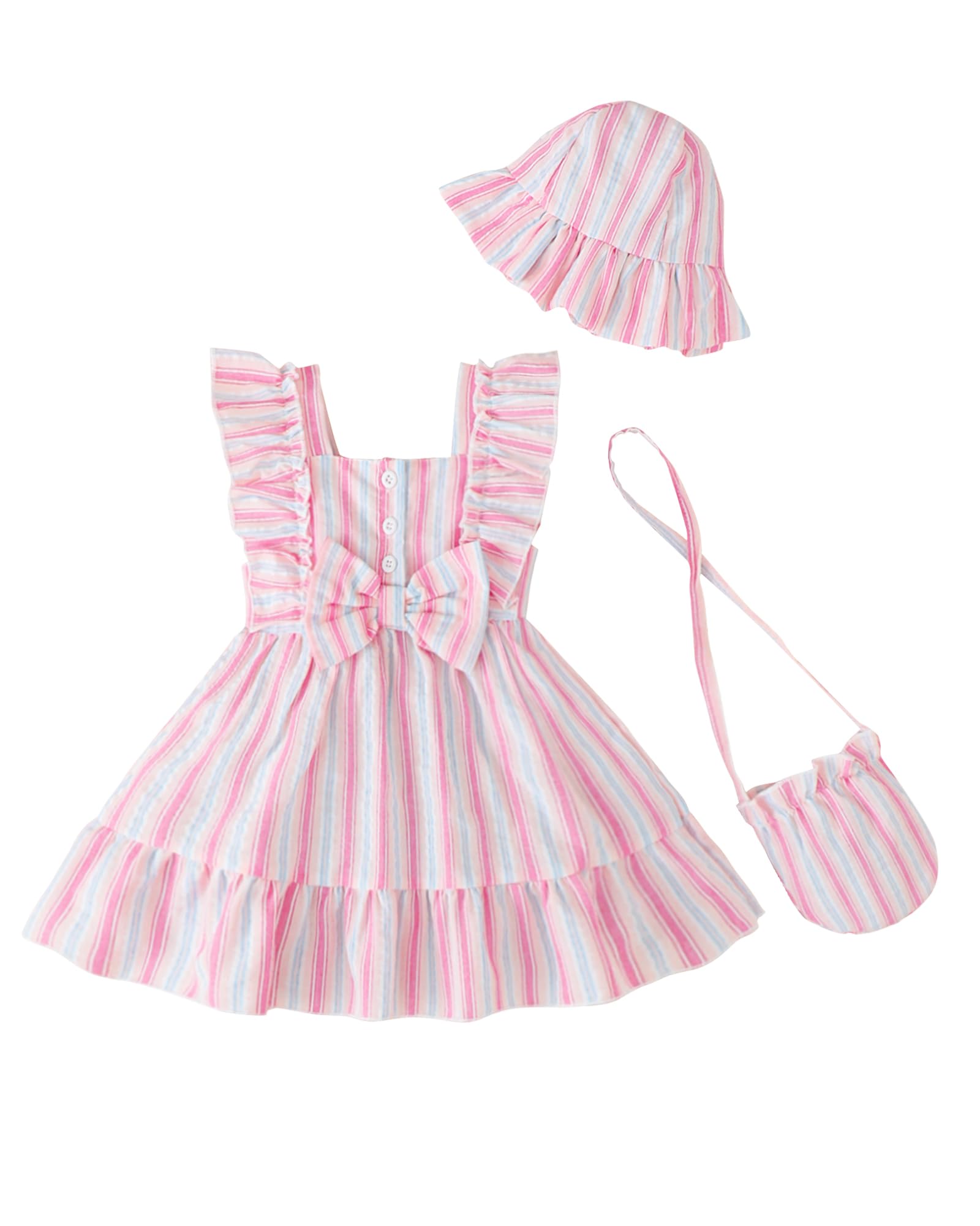 Renotemy Newborn Infant Baby Girl Dresses Summer Outfits Boho Casual Sundress Gifts Toddler Clothes for Girl with Hat and Bag WEBE CLOTHING