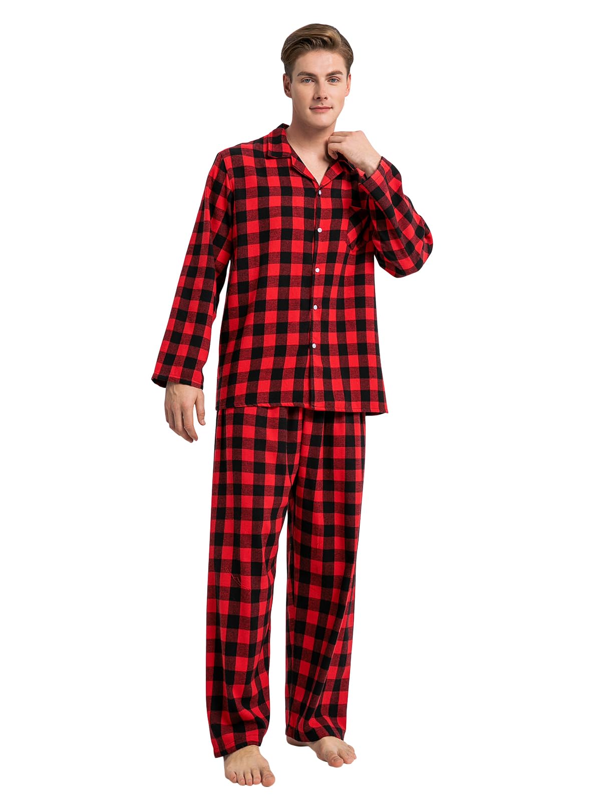 QZH.DUAO Family Christmas Pjs Matching Sets Plaid Pajamas Long Sleeve Holiday Sleepwear Set Loungewear Set