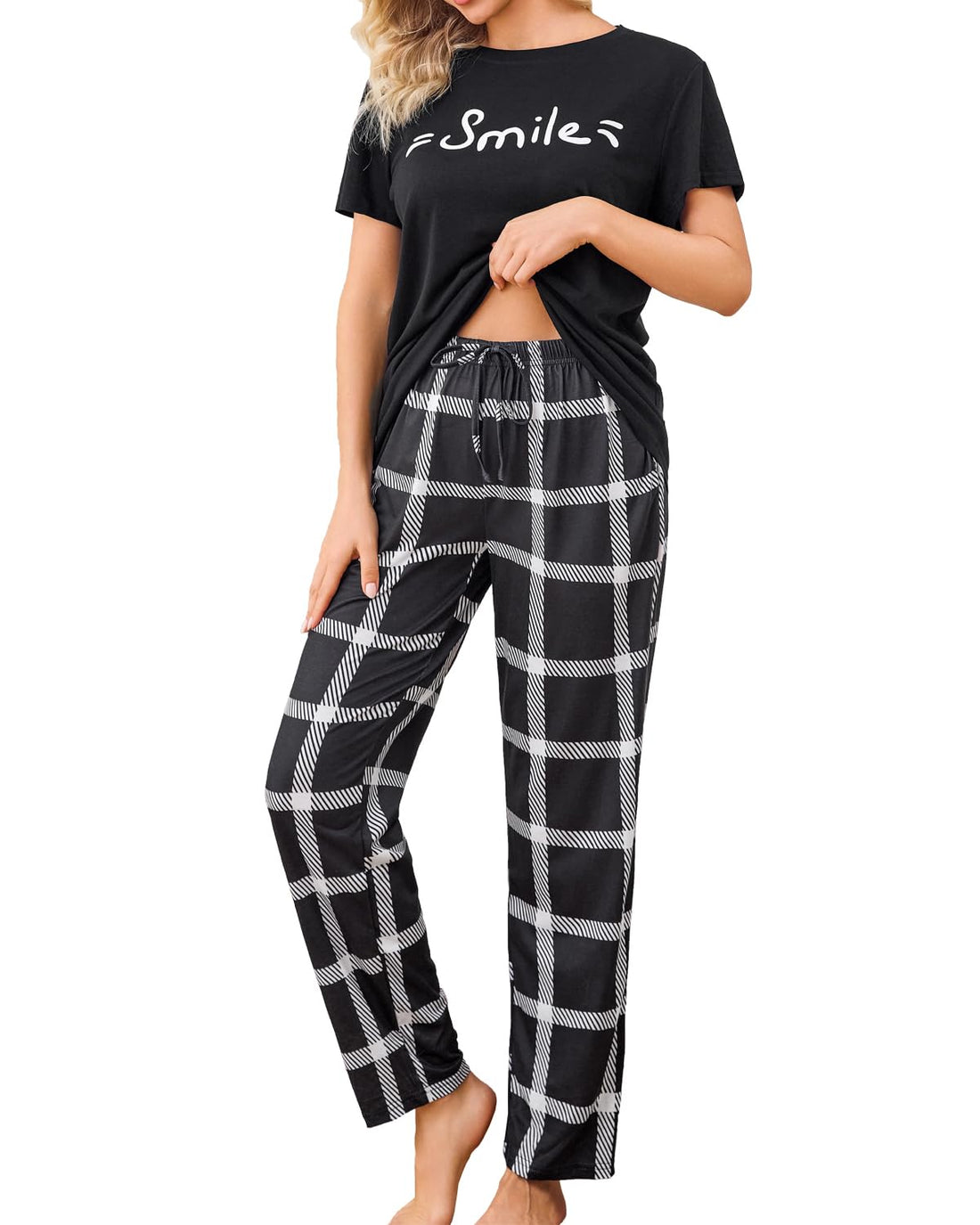 difficort Womens Pajama Sets Short Sleeve Pjs Tops with Long Pants Sleepwear Lounge Set with Pocket WEBE CLOTHING
