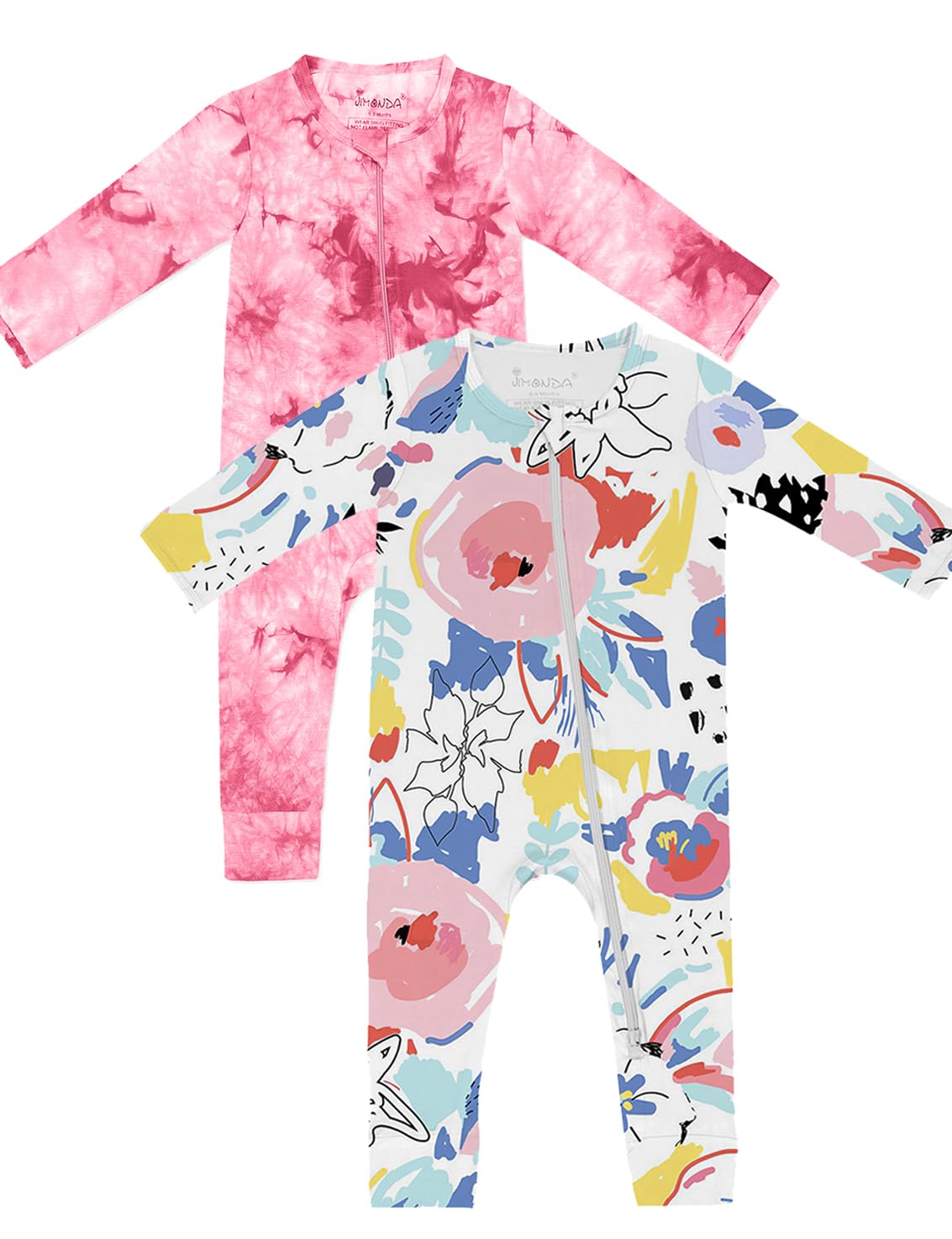 Jimonda Baby Girls Boys Footless Pajamas,Rayon From Bamboo Pjs 2 Way Zipper Long Sleeve Soft Sleeper,Infant Tie-dye Romper