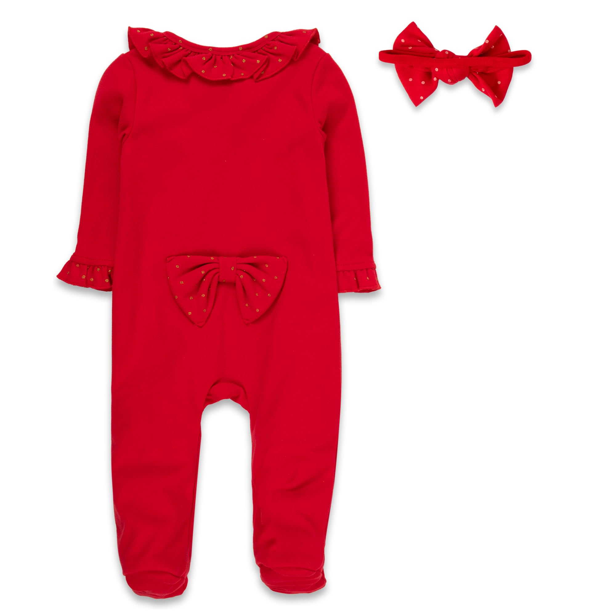 Baby Footie Bodysuit Headband or Hat 2 Piece Set – Christmas Thanksgiving Zip-Up Outfit,Holiday Pajamas for Infants