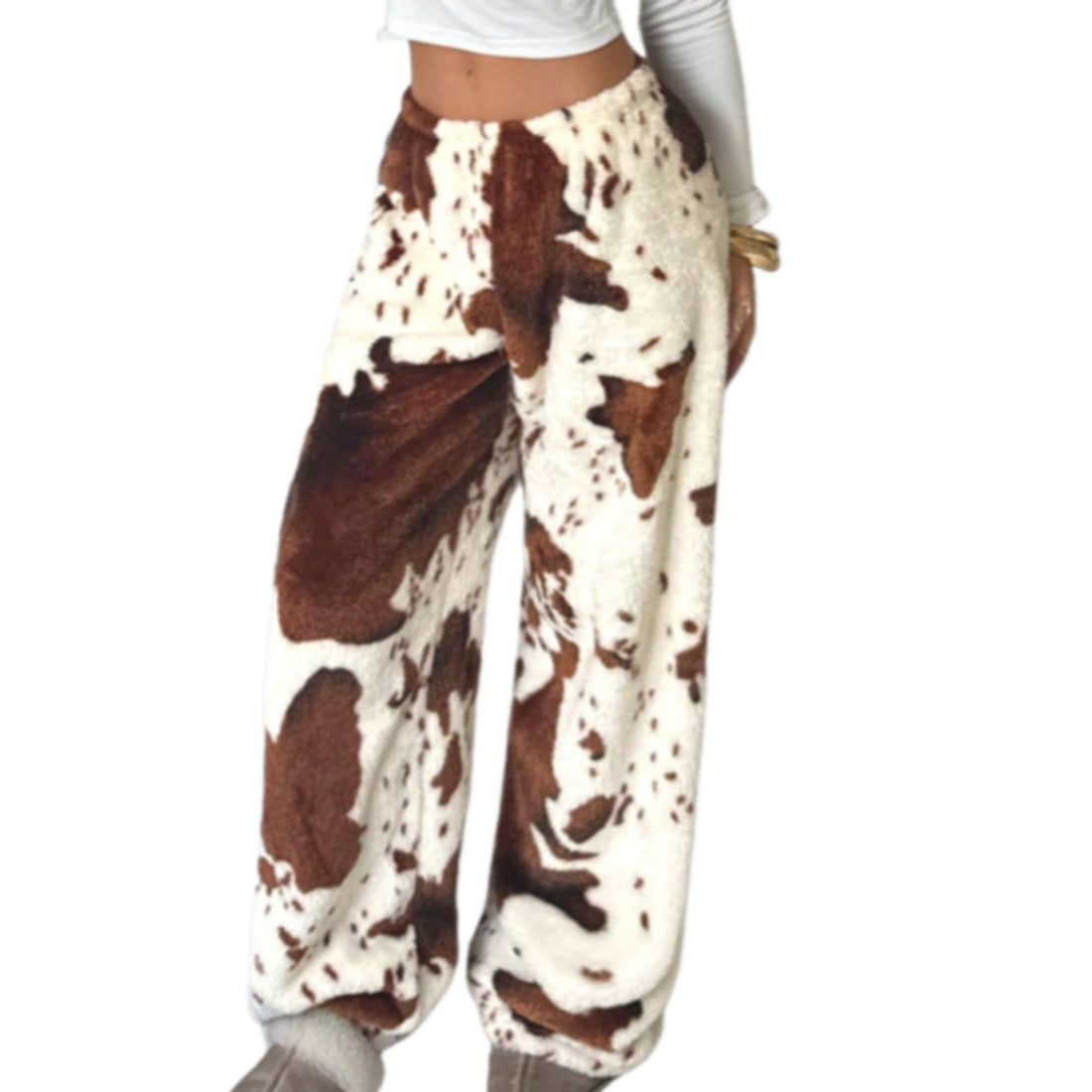 Leopard Pants Women Therian Fuzzy Pajama Pants Y2k Cheetah Pants Grunge High Waisted Fluffy Pants