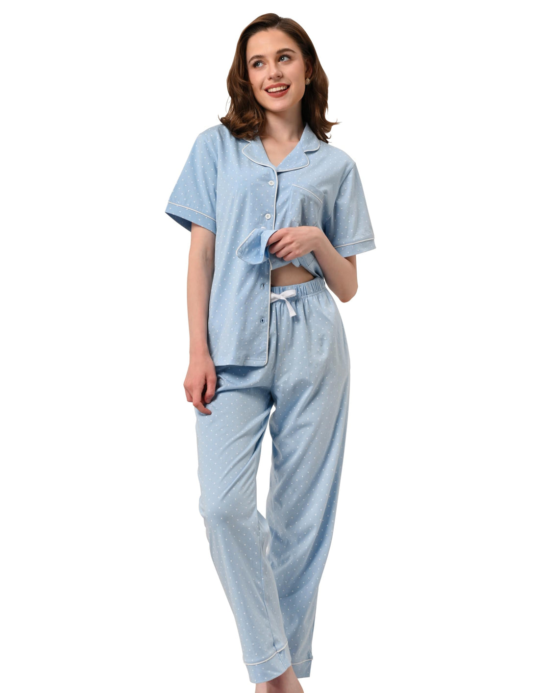 NAP BOUND 100% Cotton Pajamas for Women Sets 2 Pieces Pjs Button short sleeves with Pockets Soft Sleepwear Loungewear XS-XXL