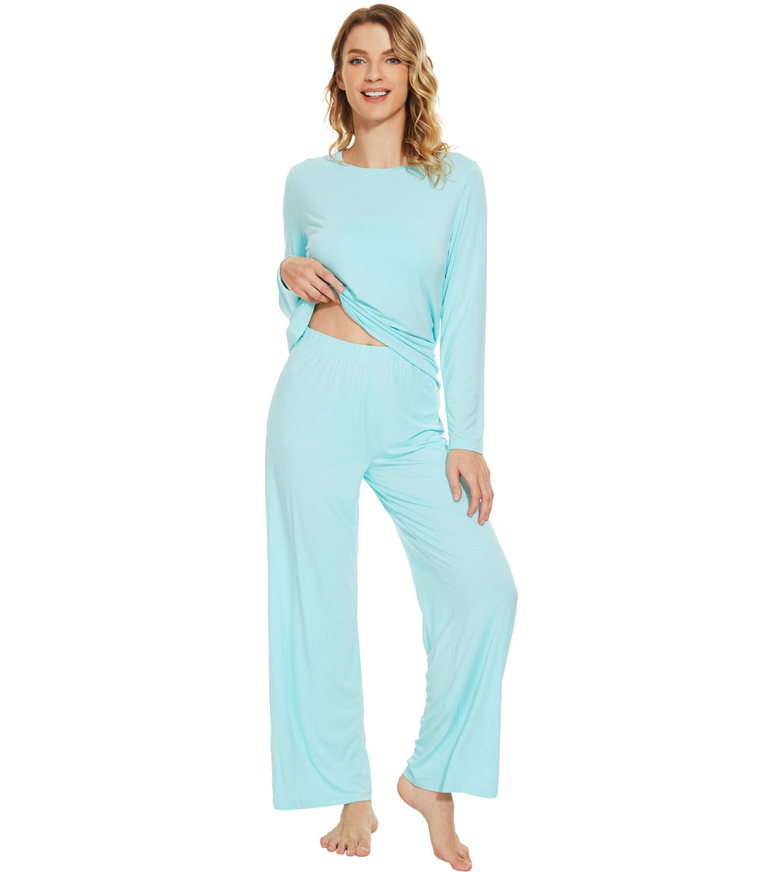 WiWi Bamboo Viscose Pajama Set for Women Super Soft Long Sleeve Top with Pants Loungewear Cooling 2 Piece Pjs Sets S-XXL