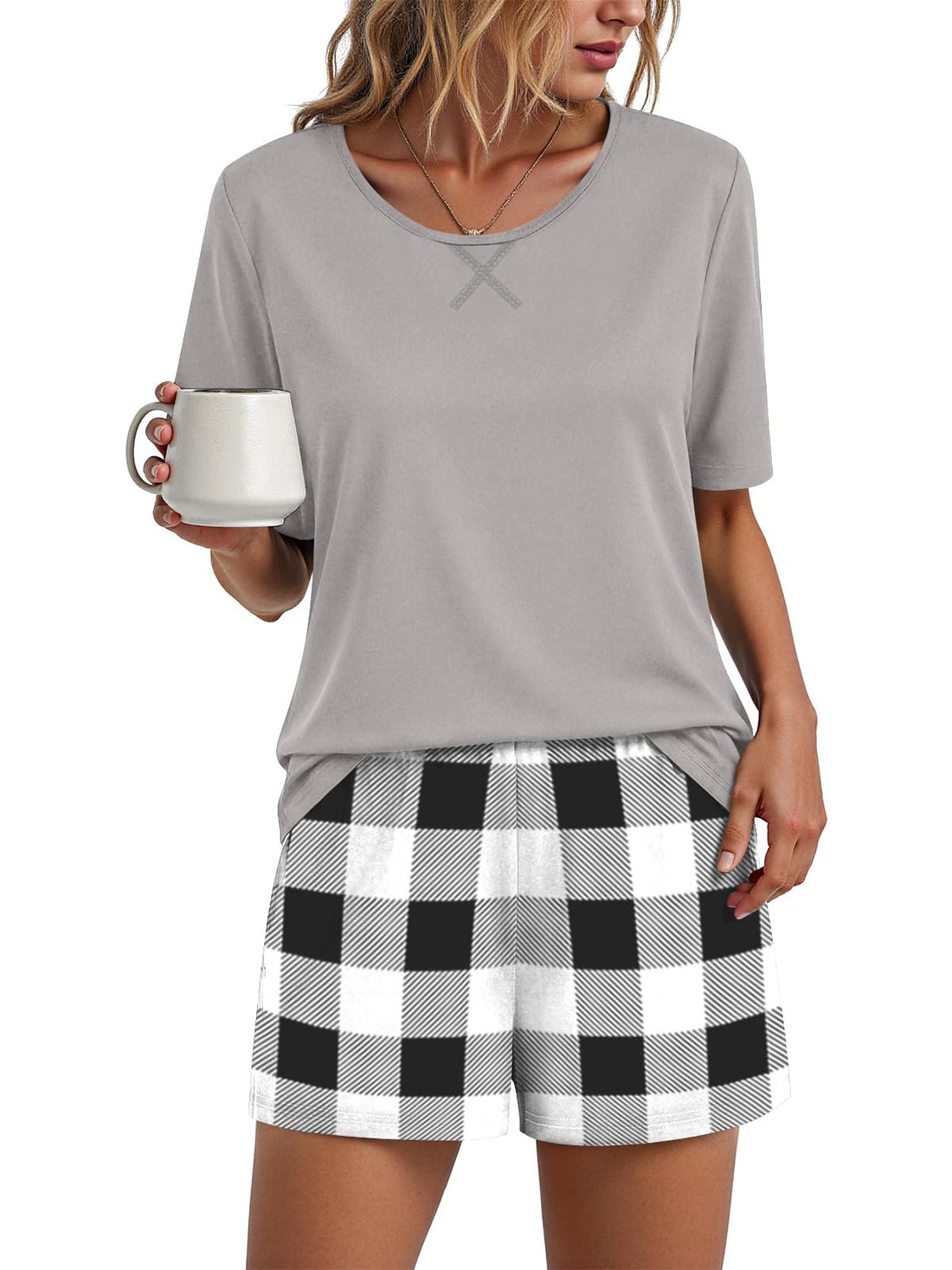 Findsweet Pajama Set for Women 2 Piece Lounge Set Soft Sleepwear Summer Casual Short Pjs Sets with Pockets M-3XL