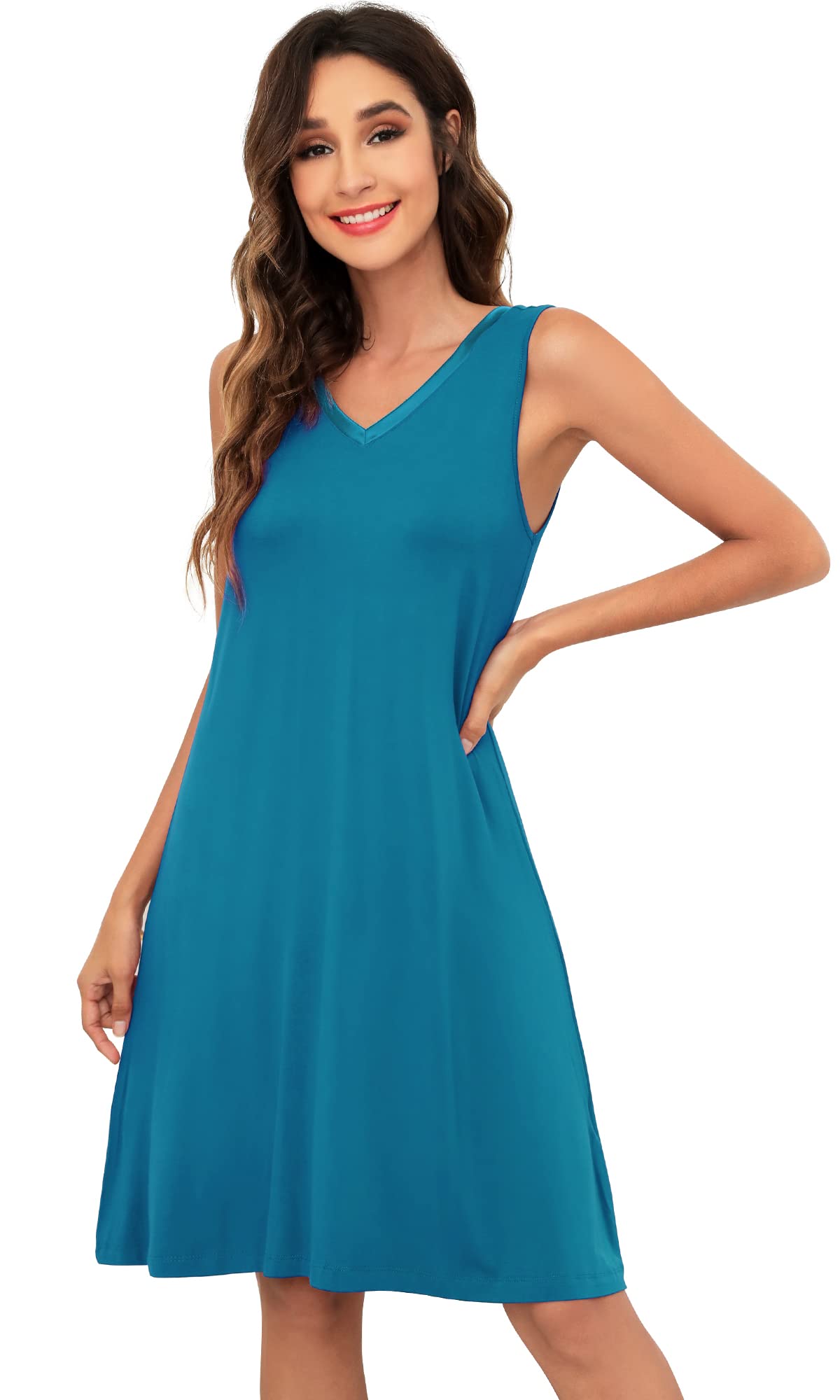 WiWi Nightgown for Women Super Soft Sleeveless Sleepwear Cool V-neck Sleep Shirts Bamboo Viscose Pj Gown S-4X WEBE CLOTHING