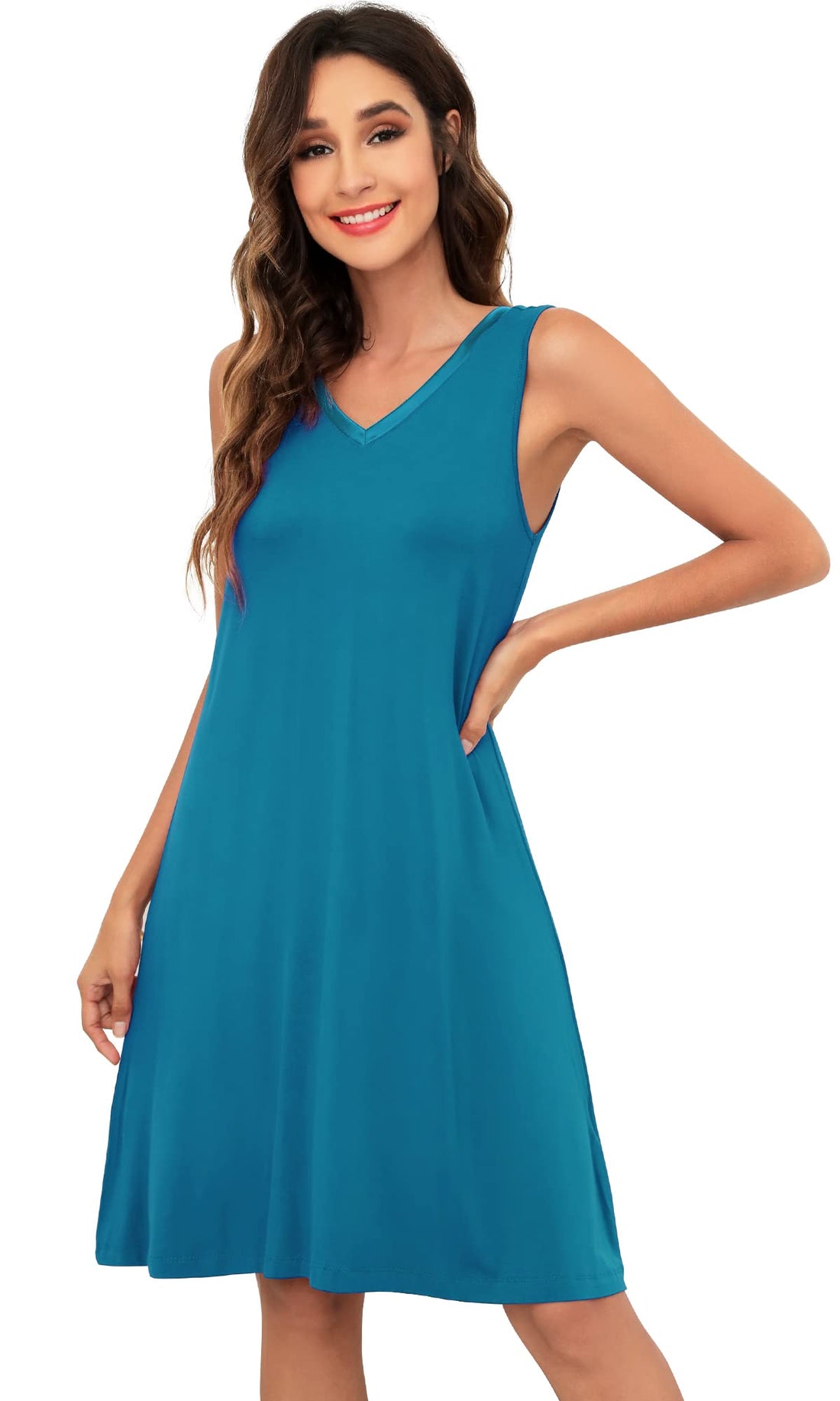 WiWi Nightgown for Women Super Soft Sleeveless Sleepwear Cool V-neck Sleep Shirts Bamboo Viscose Pj Gown S-4X WEBE CLOTHING