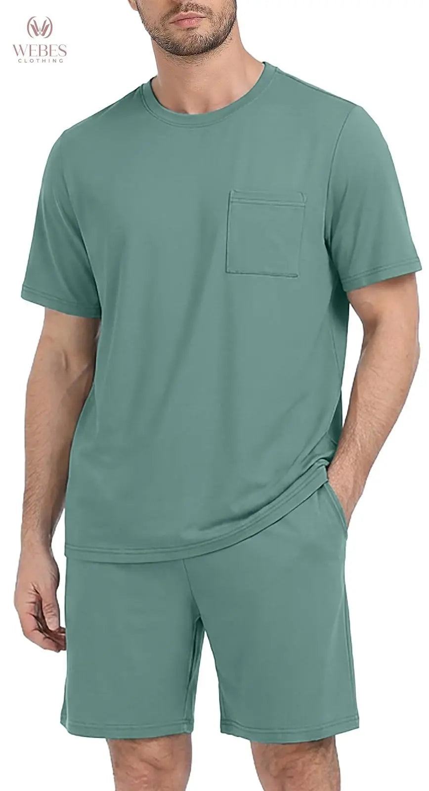 PrinStory Mens Pajama Sets Summer Pjs Sleepwear Nightwear Lightweight Quick Dry Soft Short Sleeve Sleep Set With Pocket S-4XL WEBE CLOTHING