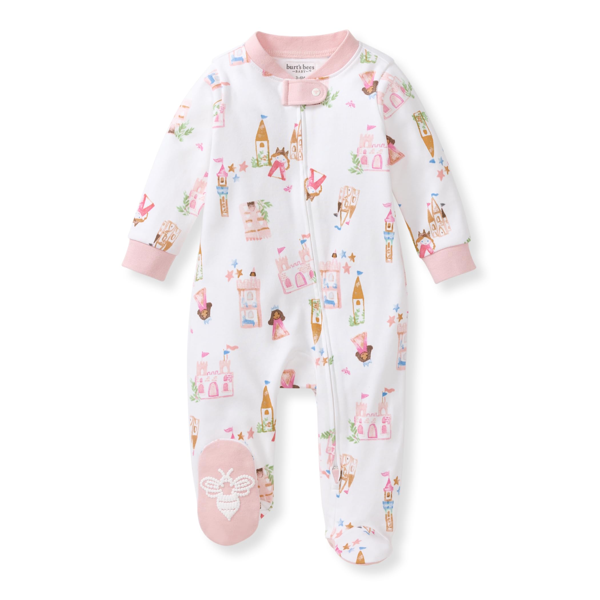 Burt's Bees Baby Organic Cotton Sleep and Play Footed Pajamas for Girls, Zipper PJ Newborn Sleeper with Non-Slip Bee Grips