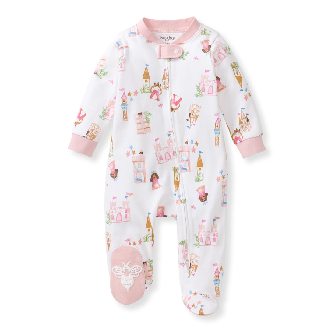 Burt's Bees Baby Organic Cotton Sleep and Play Footed Pajamas for Girls, Zipper PJ Newborn Sleeper with Non-Slip Bee Grips