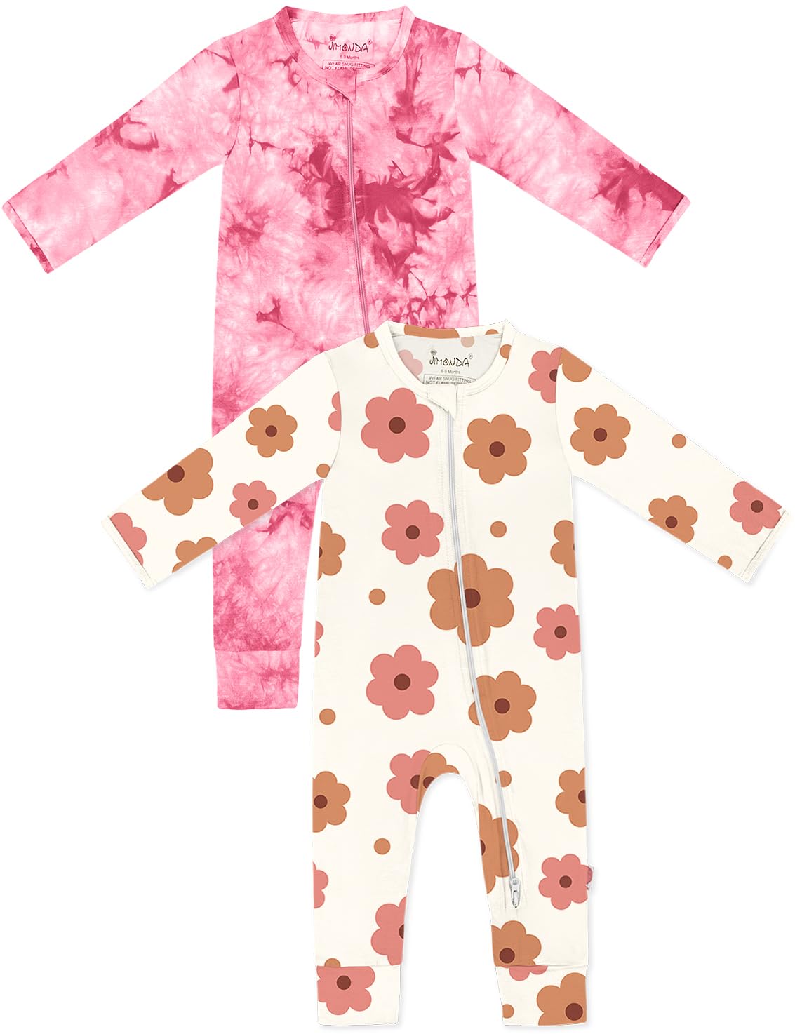 Jimonda Baby Girls Boys Footless Pajamas,Rayon From Bamboo Pjs 2 Way Zipper Long Sleeve Soft Sleeper,Infant Tie-dye Romper