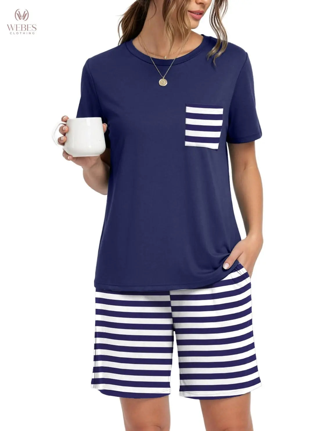PrinStory Mens Pajama Sets Summer Pjs Sleepwear Nightwear Lightweight Quick Dry Soft Short Sleeve Sleep Set With Pocket S-4XL WEBE CLOTHING