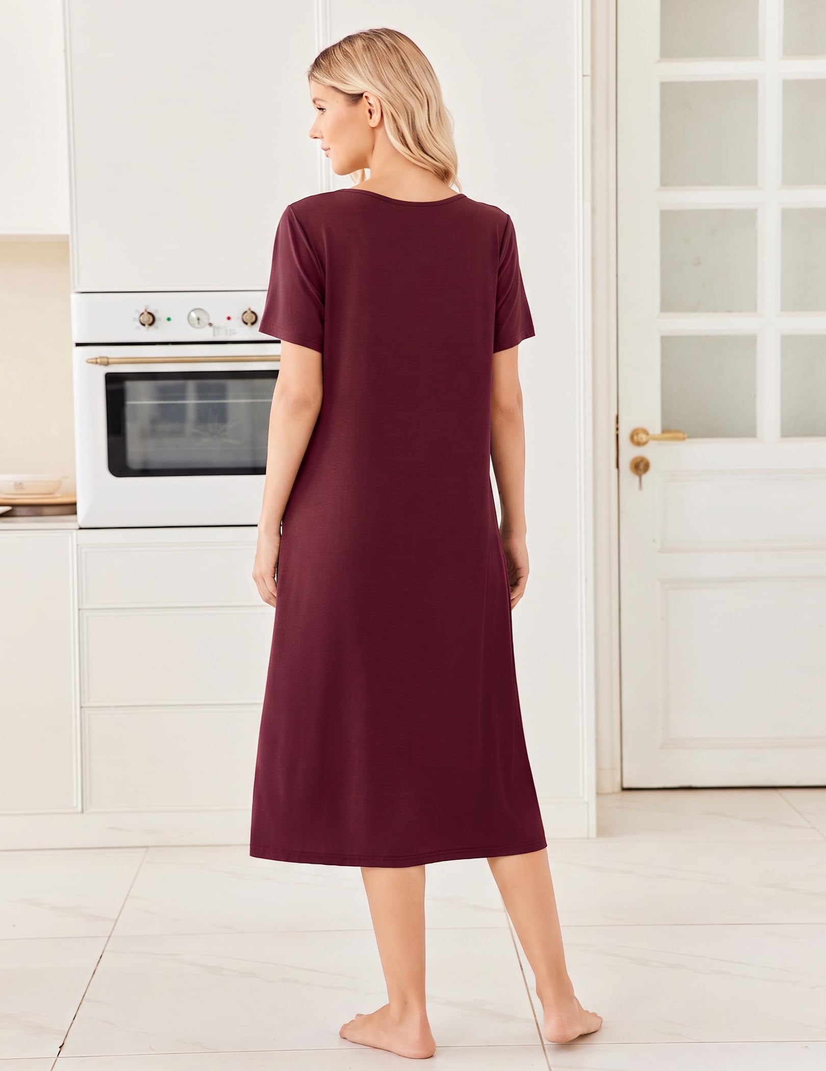 Ekouaer Long Nightgowns for Women Bamboo Viscose Short Sleeve Soft House Dress WEBE CLOTHING