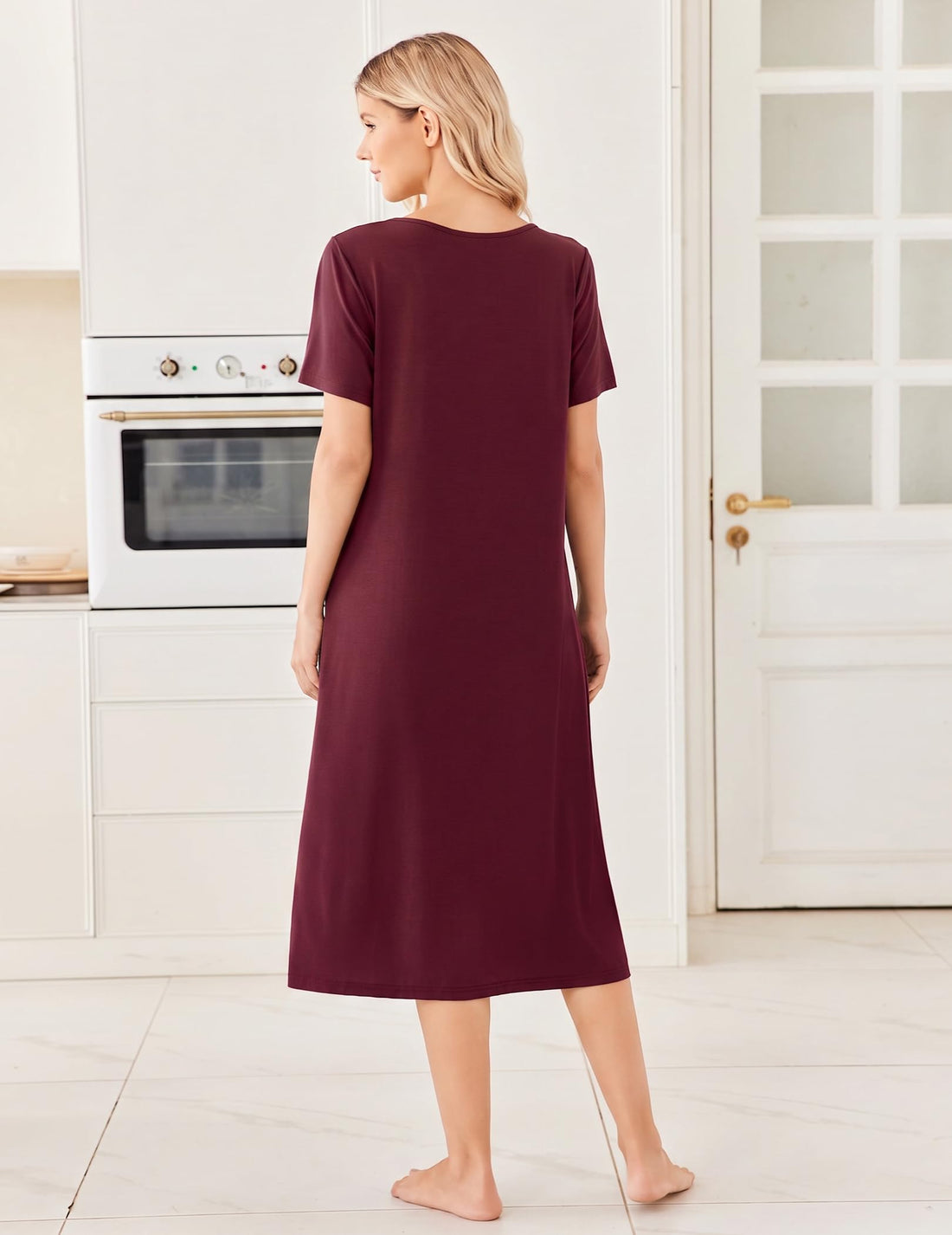 Ekouaer Long Nightgowns for Women Bamboo Viscose Short Sleeve Soft House Dress WEBE CLOTHING
