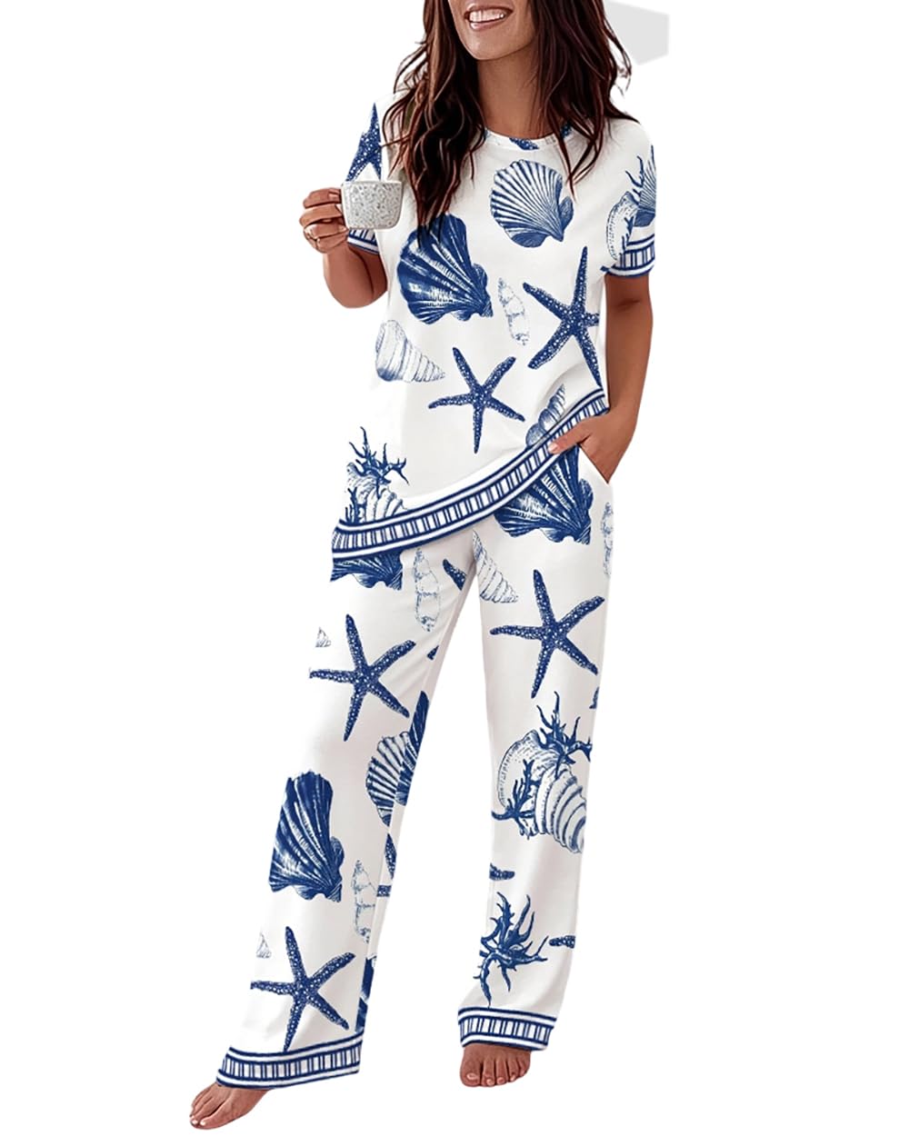 CHICME Womens Pajamas Sets 2 Piece Short Sleeve Lounge Set Printed Loose Pants Pj Sets Loungewear Set
