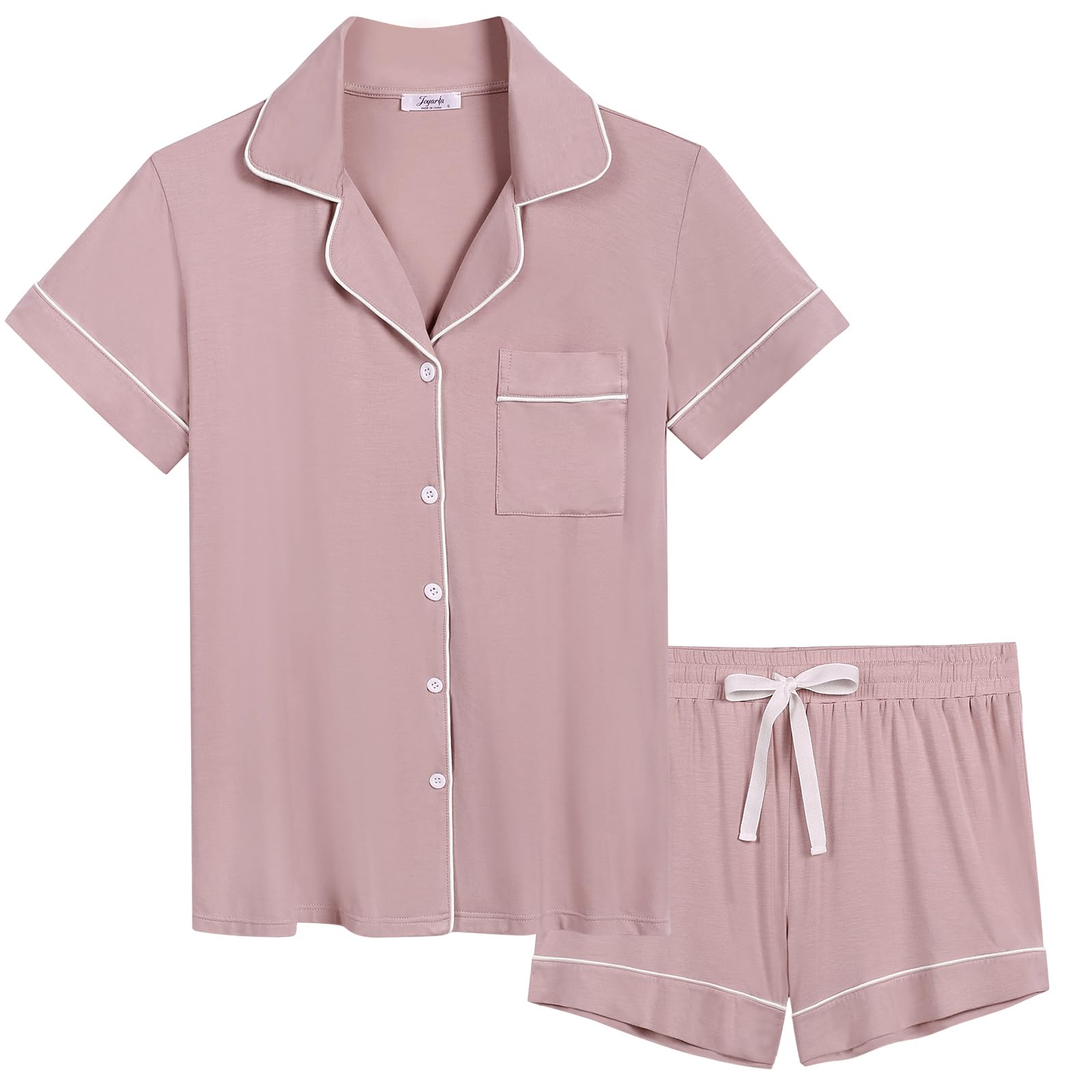 Joyaria Women's Cooling Bamboo Viscose Pajamas Shorts Set Button Front | Moisture Wicking, Cool & Lightweight, Breathable PJs for Night Sweats