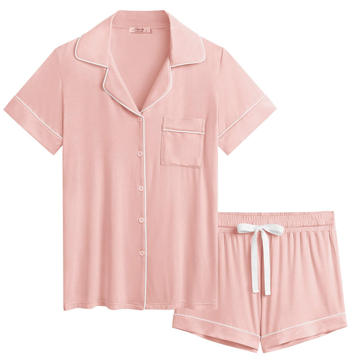 Joyaria Women's Cooling Bamboo Viscose Pajamas Shorts Set Button Front | Moisture Wicking, Cool & Lightweight, Breathable PJs for Night Sweats