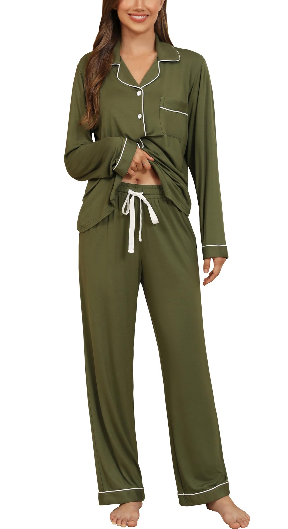 Samring Pajamas Women's Long Sleeve Sleepwear Button Down Pj Sets Soft Loungewear Pajama Set for Women S-XXL