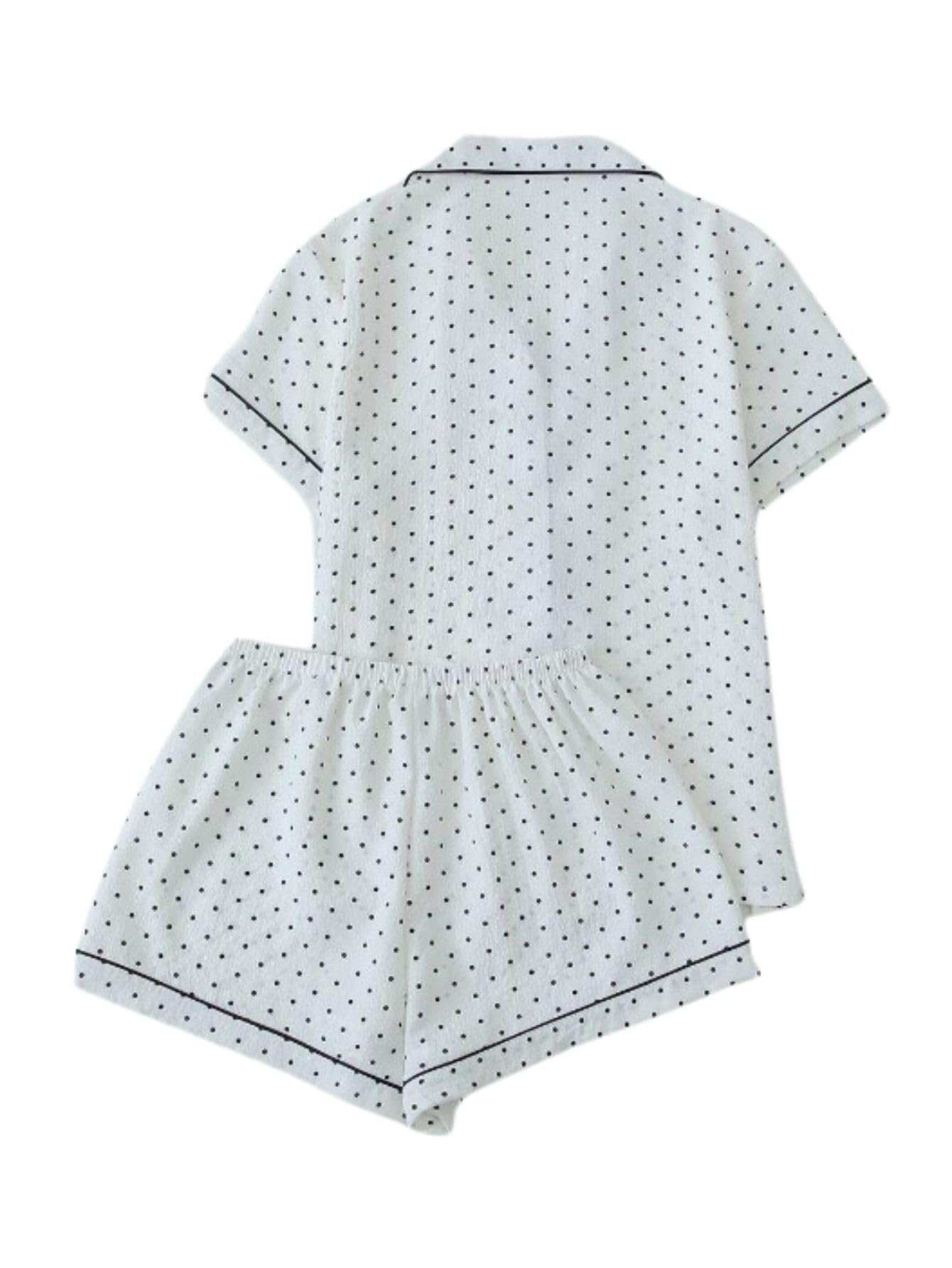 Verdusa Pajamas For Women Set 2 Piece Summer Pajama Sets Cute Pjs Lounge Matching Button Shirt with Shorts