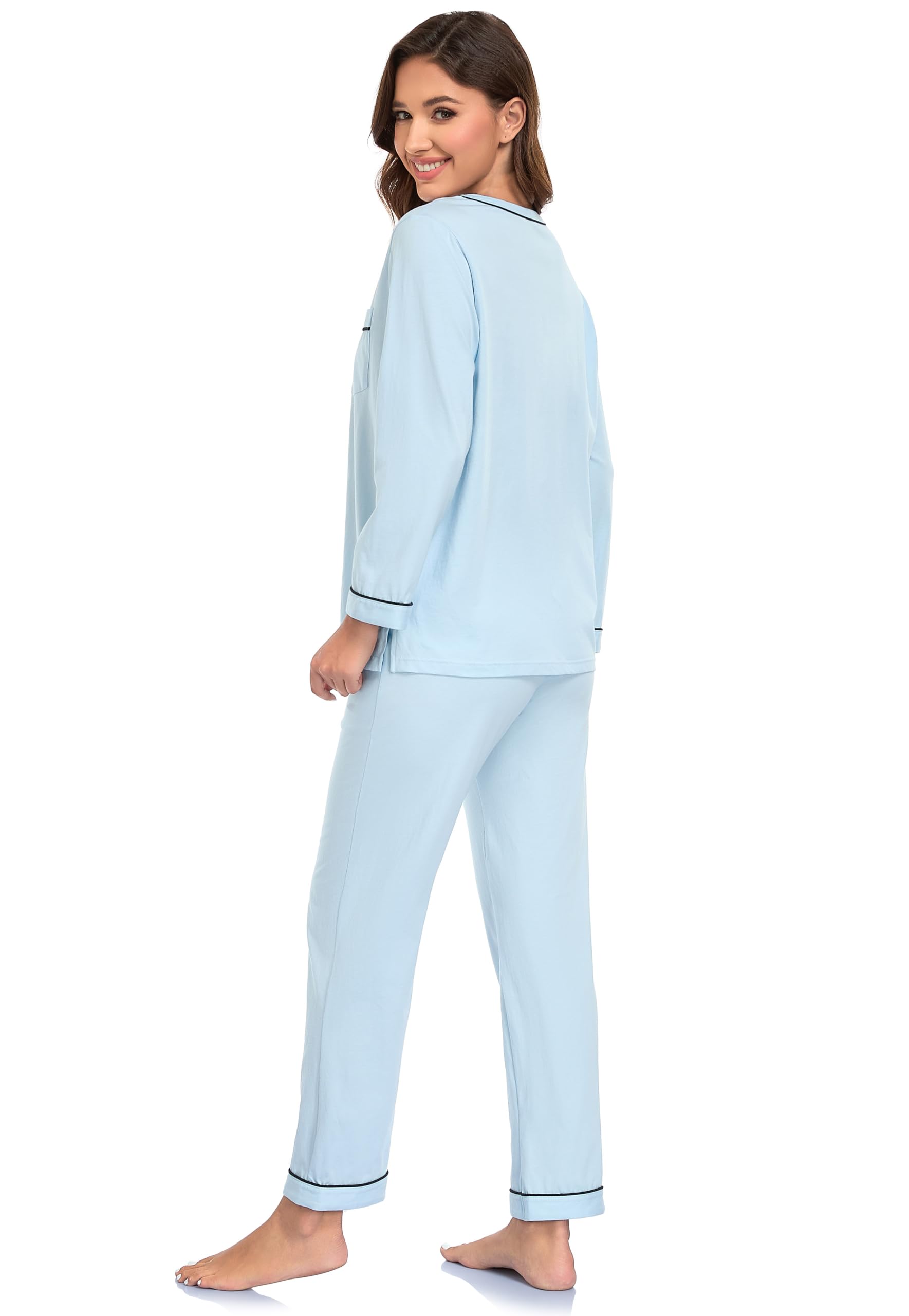EA'S SECRET 100% cotton Pajamas for Women Summer Lightweight Long Sleeve Pjs 2 Piece Soft Lounge Sleepwear with pocket
