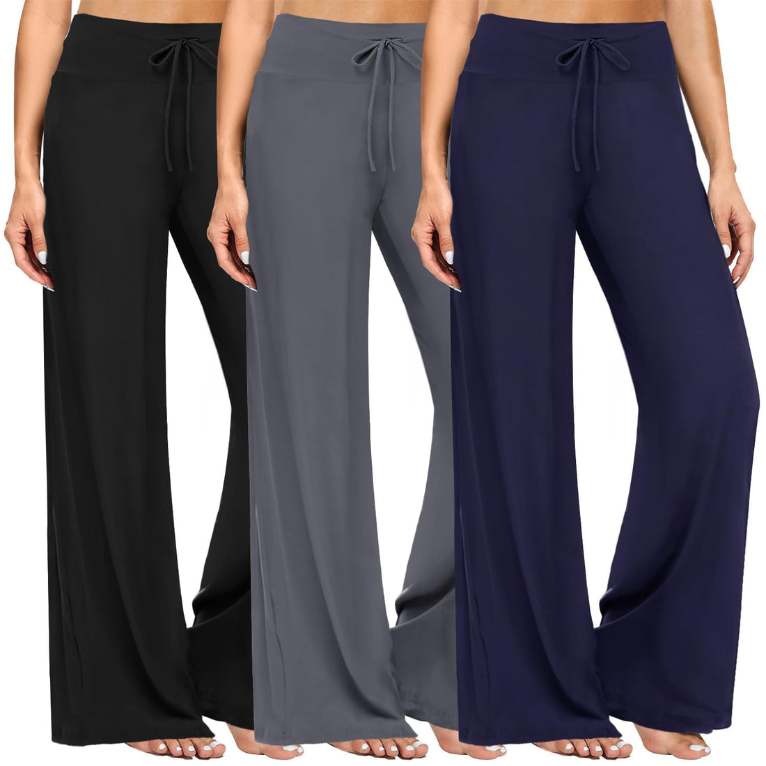 ZOOSIXX Soft Black Pajama Pants for Women, Wide Leg Pants Woman Flowy Comfy Casual Lounge Yoga Capri Pants 22”/ 30”