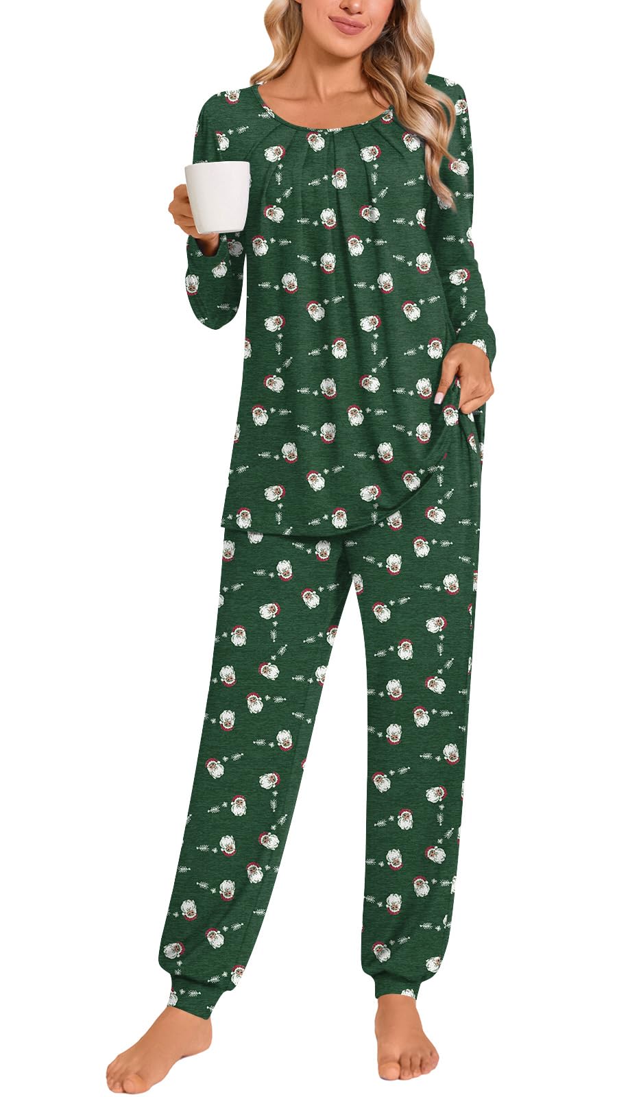 Anymeet Womens Pajama Sets Fall Winter Long Sleeve 2 Piece Sleepwear Soft Lounge Outfits with Pockets