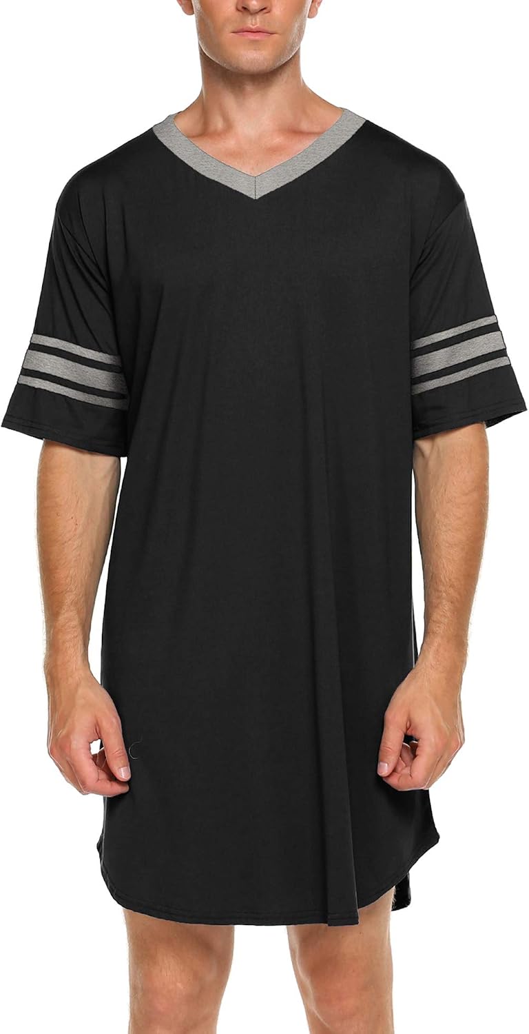 Ekouaer Men's Nightshirt Comfy Nightwear Big&Tall V Neck Short Sleeve Soft Loose Pajama Sleep Shirt WEBE CLOTHING