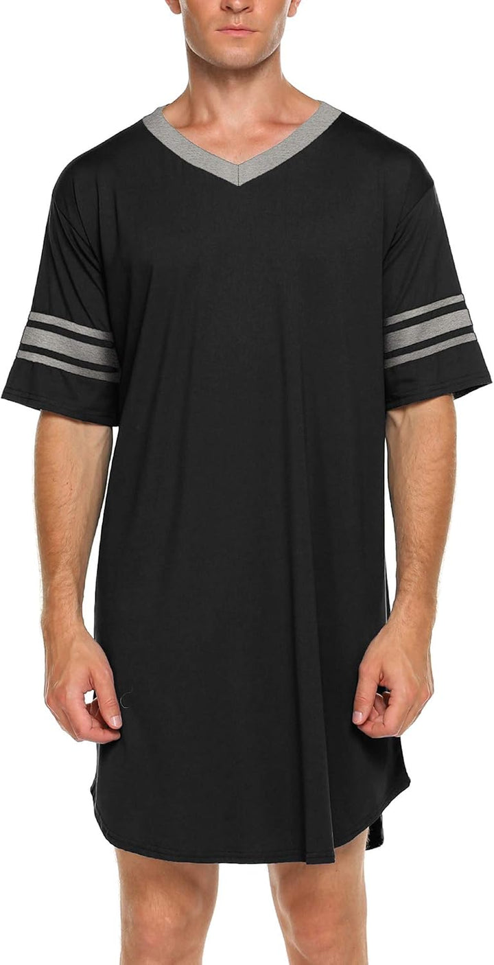 Ekouaer Men's Nightshirt Comfy Nightwear Big&Tall V Neck Short Sleeve Soft Loose Pajama Sleep Shirt WEBE CLOTHING