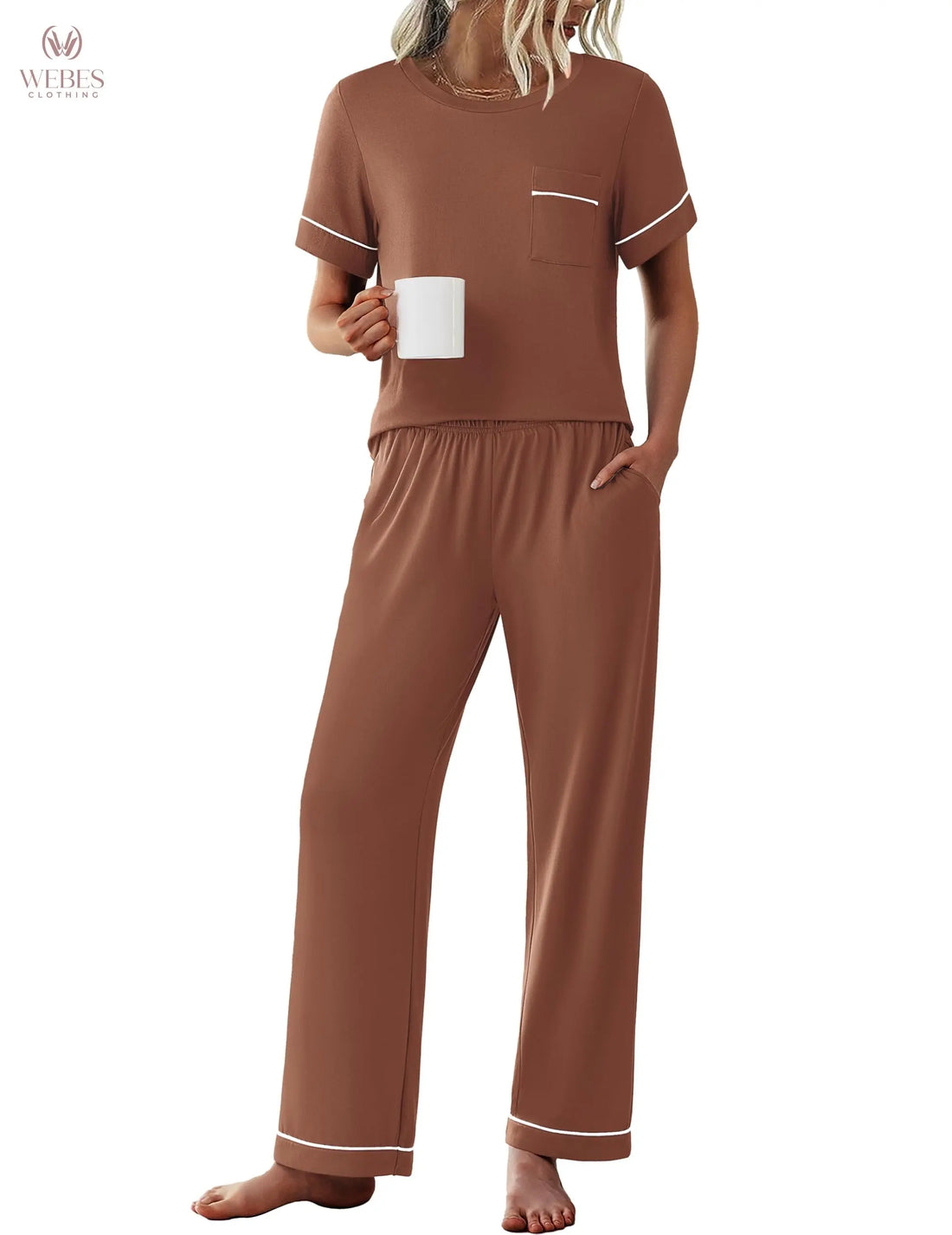 Ekouaer Womens Pajama Sets 2 Piece Pjs Sleepwear Comfy Lounge Set | Short Sleeve Top & Long Pants with Pockets,Soft Lightweight Stretchy Fabric,Summer Loungewear,Gift for Wife,Mom,Friends WEBE CLOTHING