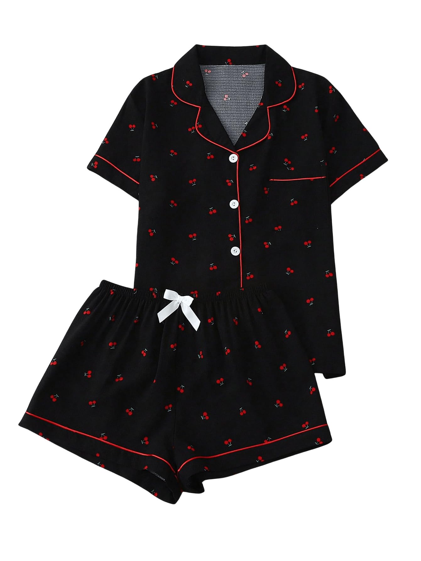 Verdusa Pajamas For Women Set 2 Piece Summer Pajama Sets Cute Pjs Lounge Matching Button Shirt with Shorts