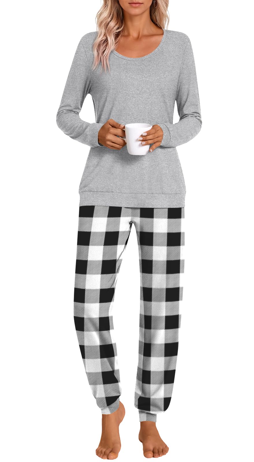 HOTGIFT Womens Pajamas Sets, 2 Piece Lounge Pjs Set Long Sleeve Long Pant Ladies Sleepwear with Pockets Soft