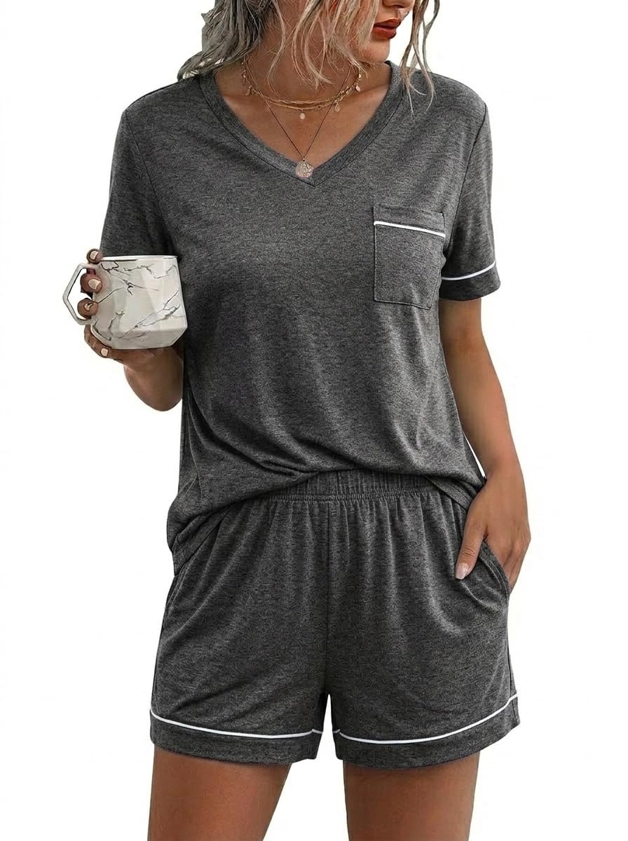 Ekouaer Pajamas for Women Set 2 Piece Short Sleeve Sleepwear Summer Tops and Shorts Pjs Lounge Set S-XXL